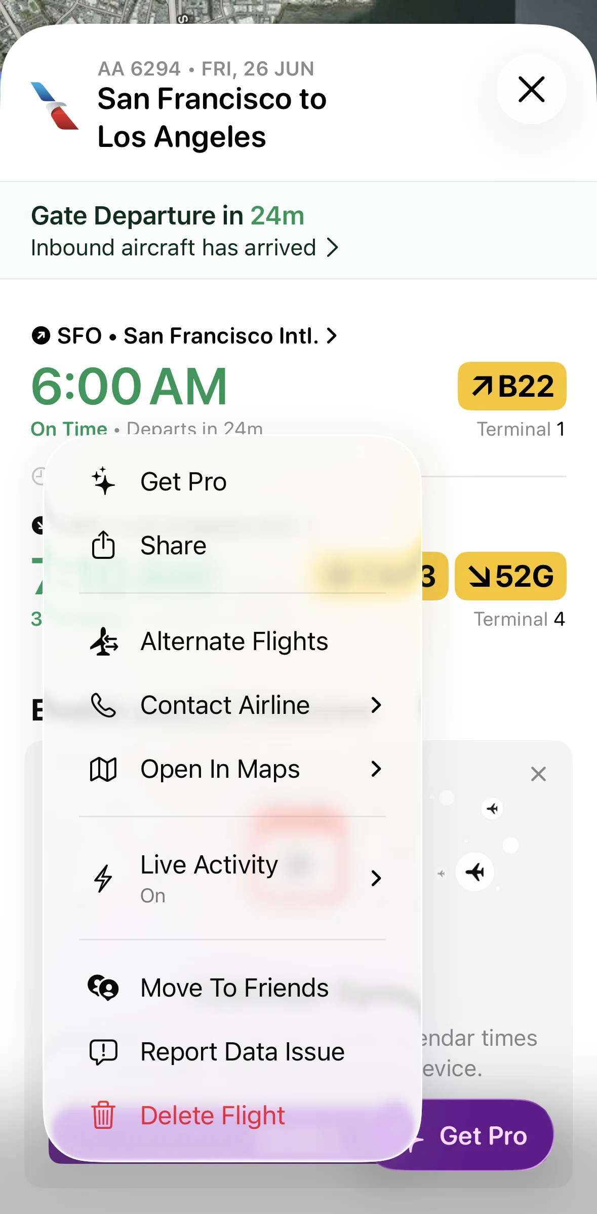 Flighty Screen screen in the Moving a flight to friends flow