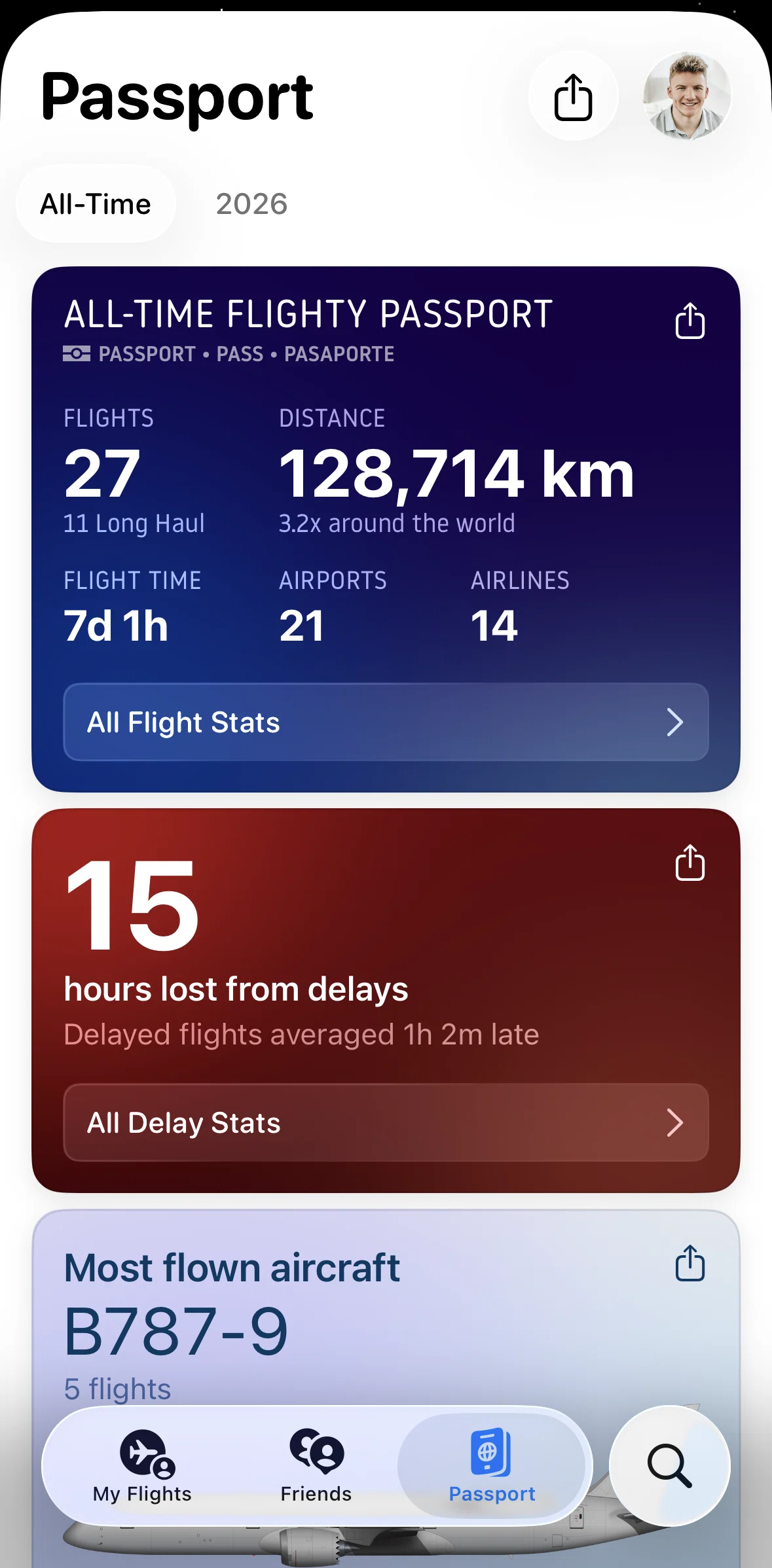 Flighty Screen screen in the Share a passport flow