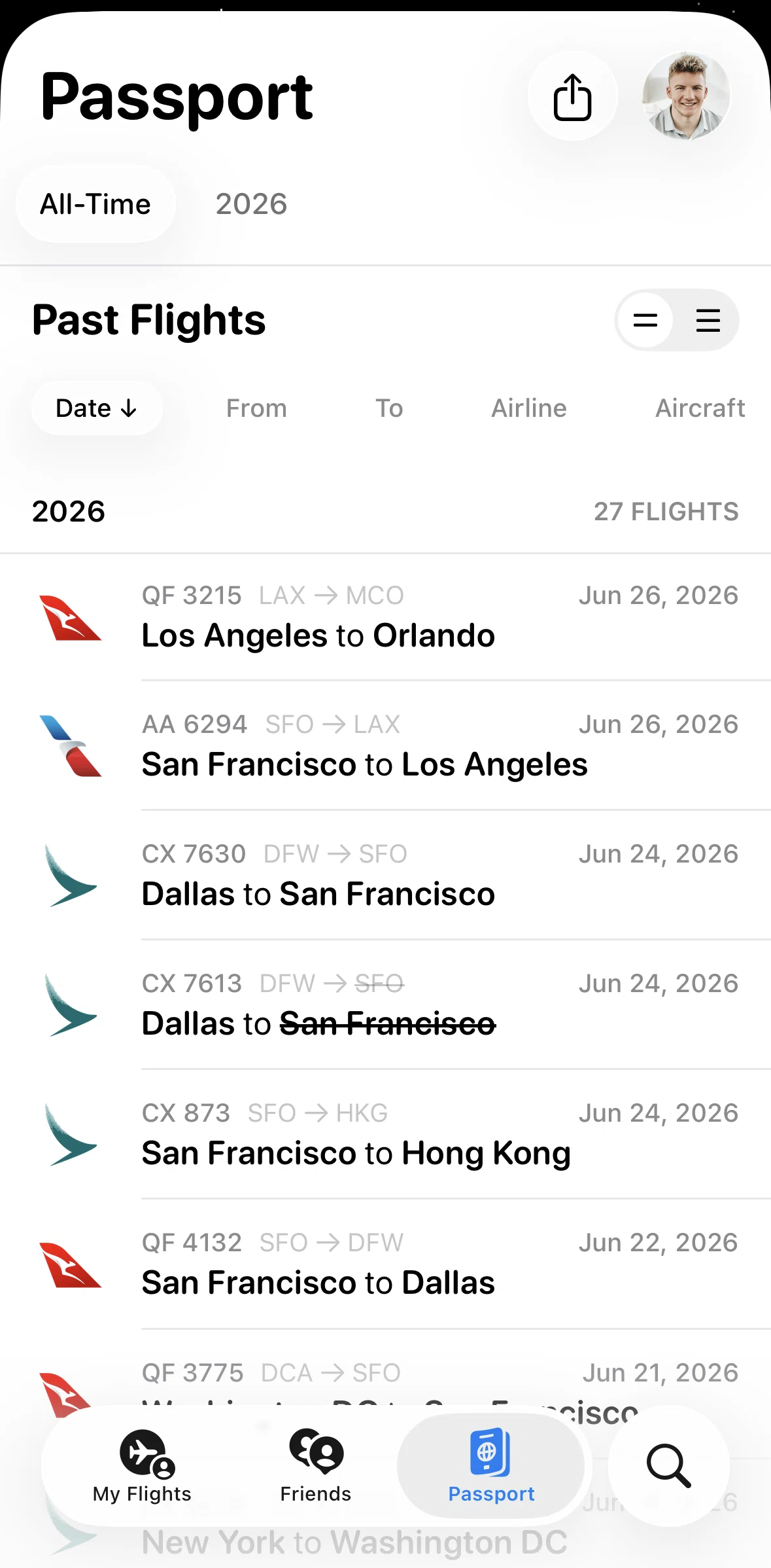 Flighty Screen screen in the Switching to detailed view flow