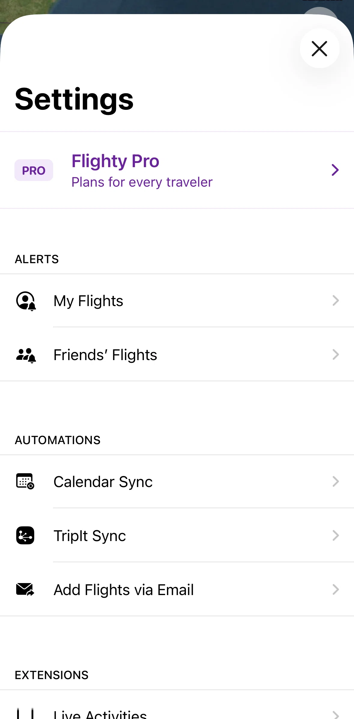 Flighty Screen screen in the TripIt Sync flow