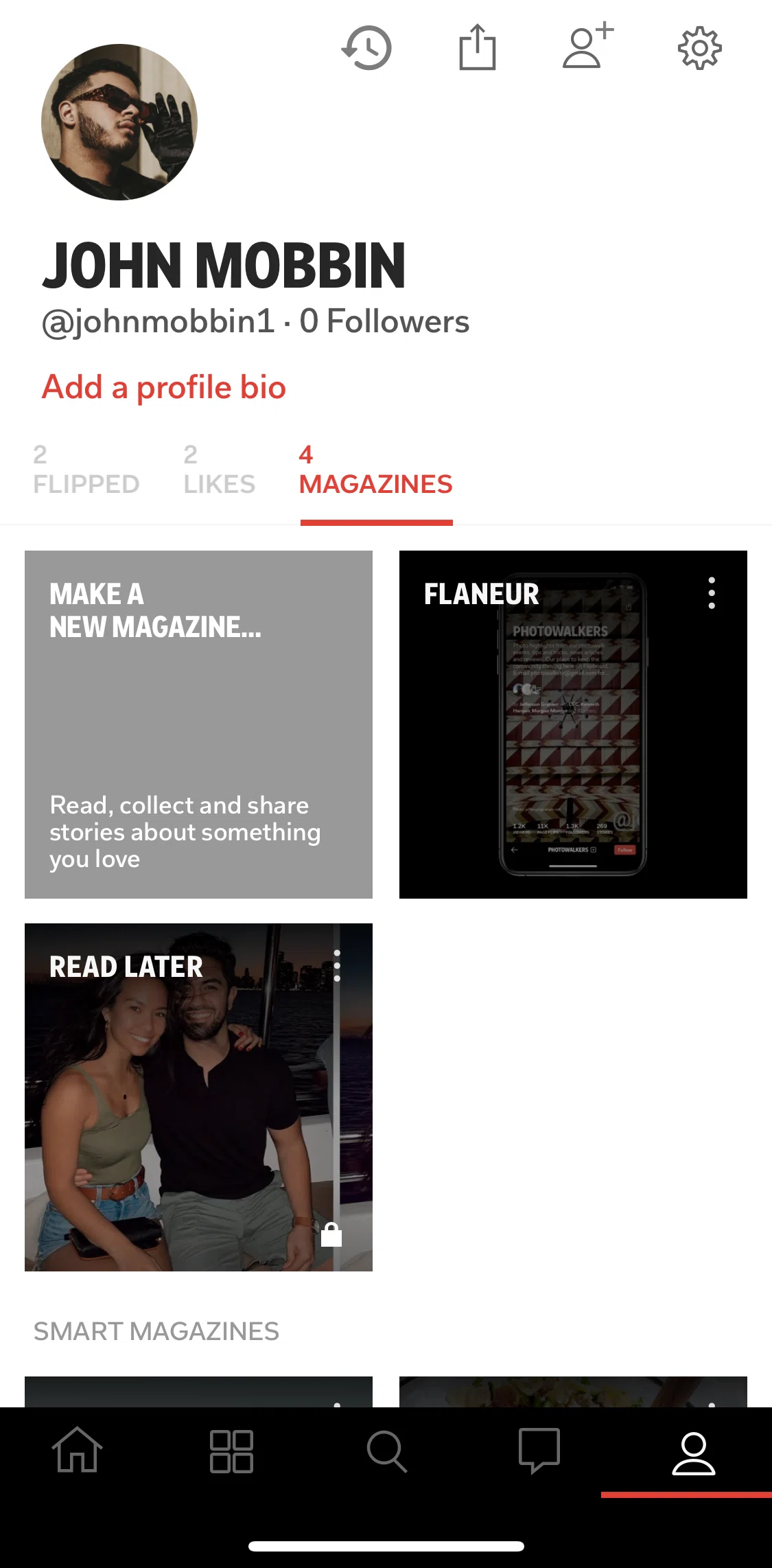 Flipboard Screen screen in the Adding a new magazine (for reading specific sources) flow