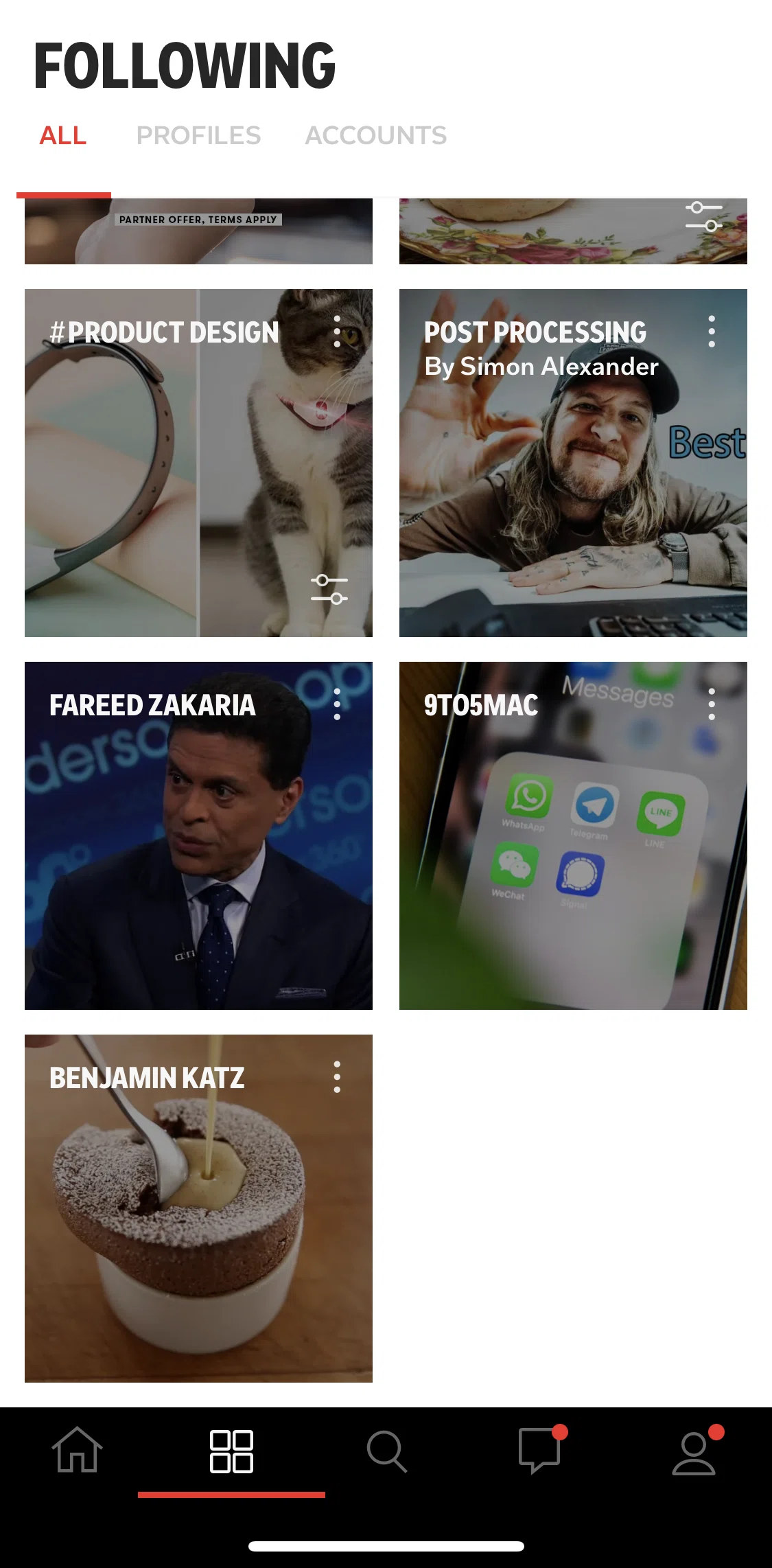 Flipboard Screen screen in the Adding category to home flow