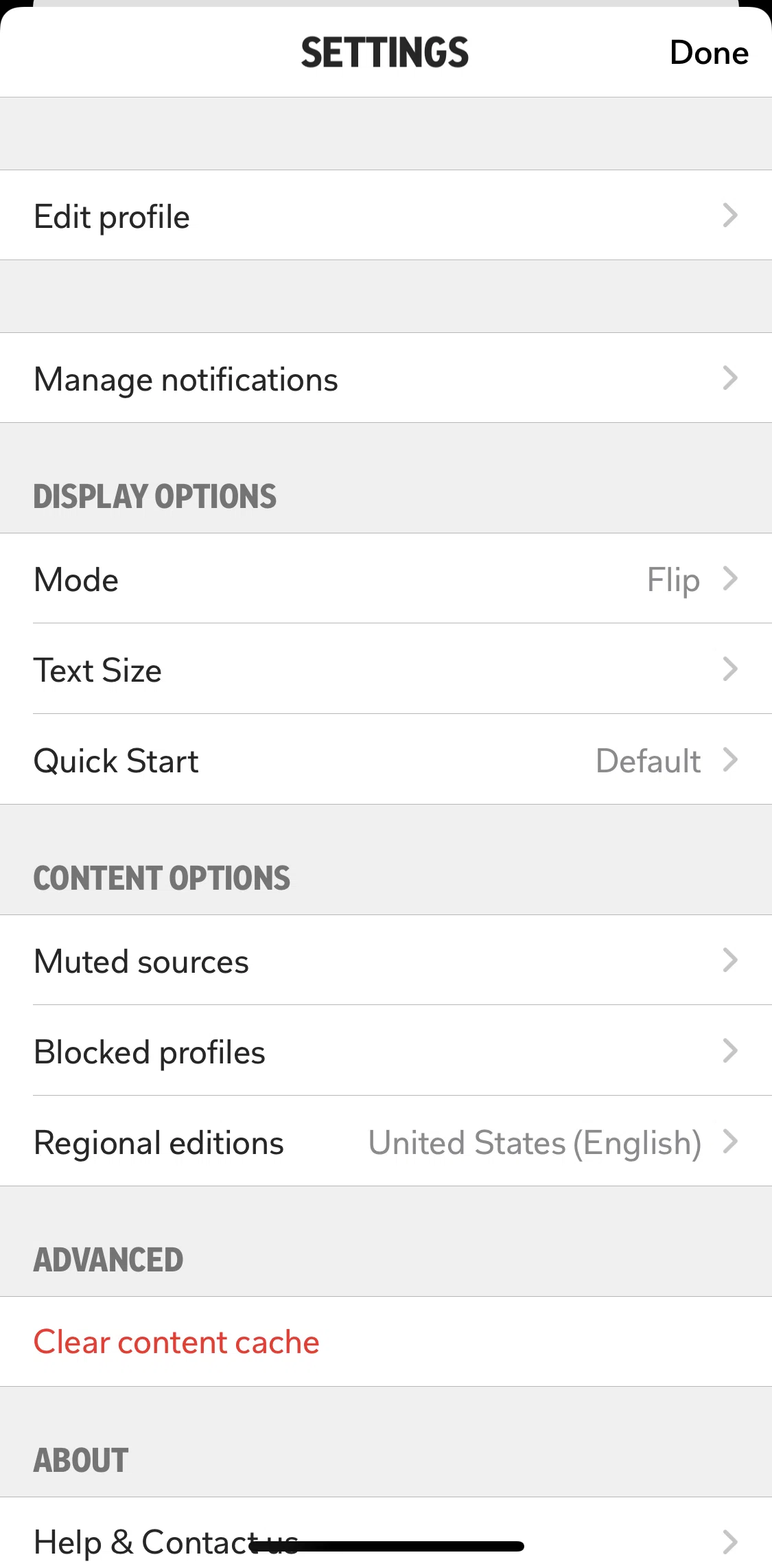Flipboard Screen screen in the Adjusting text size flow