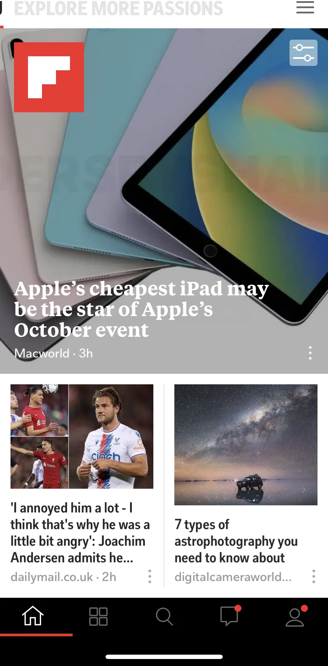 Flipboard Screen screen in the Copying a link flow