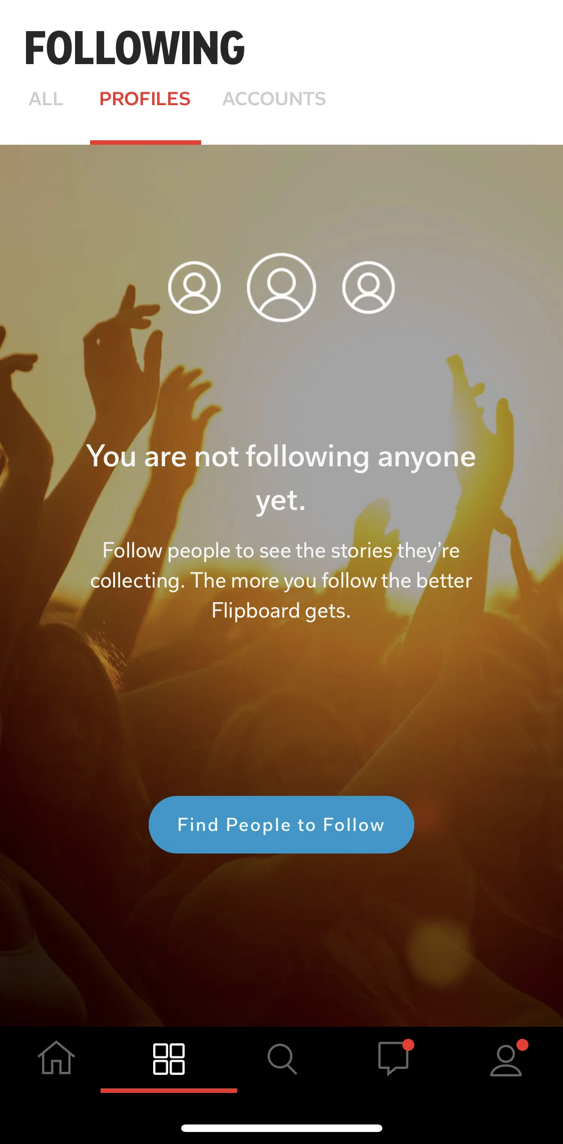 Flipboard Screen screen in the Find people to follow flow
