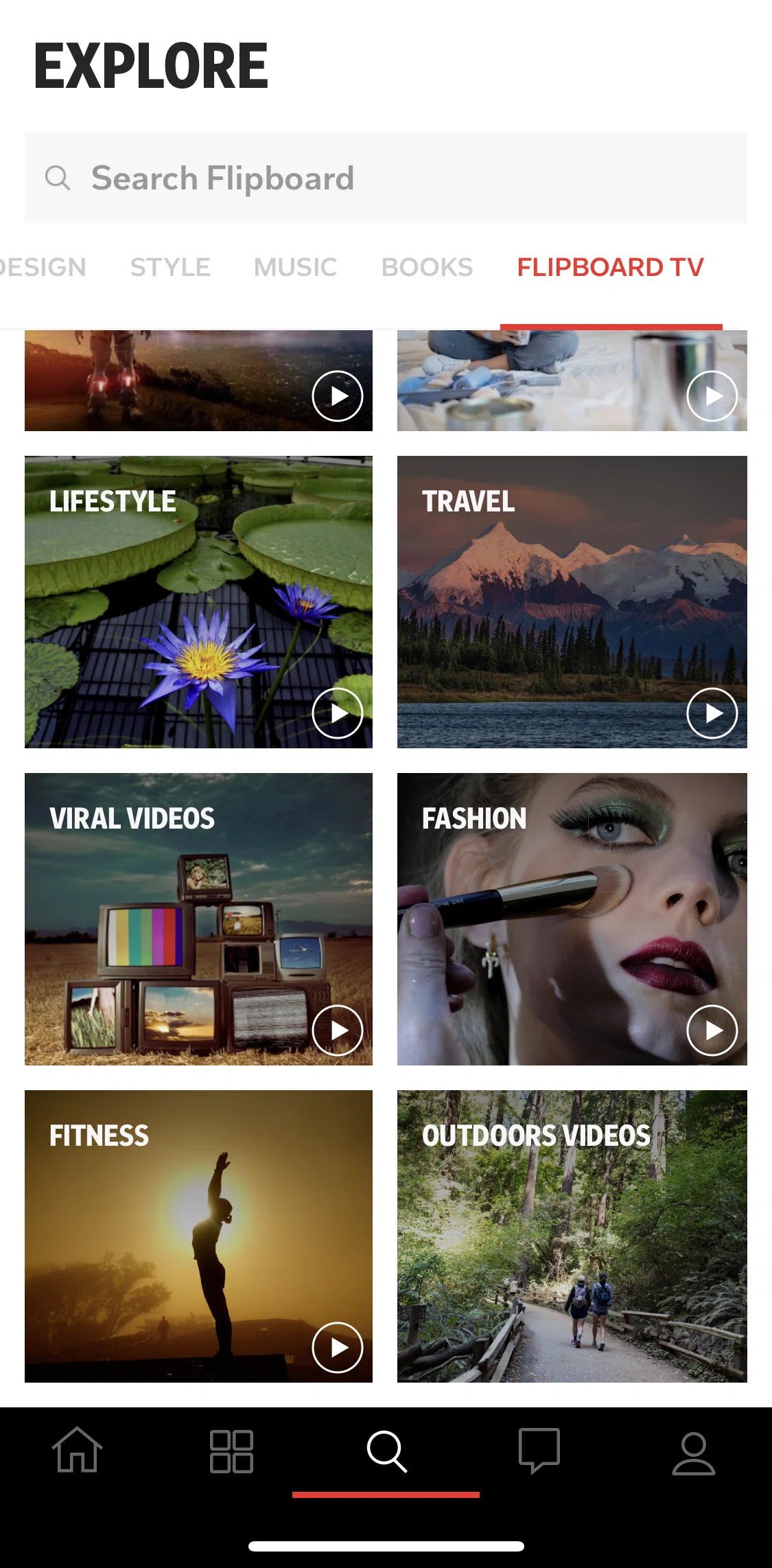 Flipboard Screen screen in the Flipboard TV travel videos flow