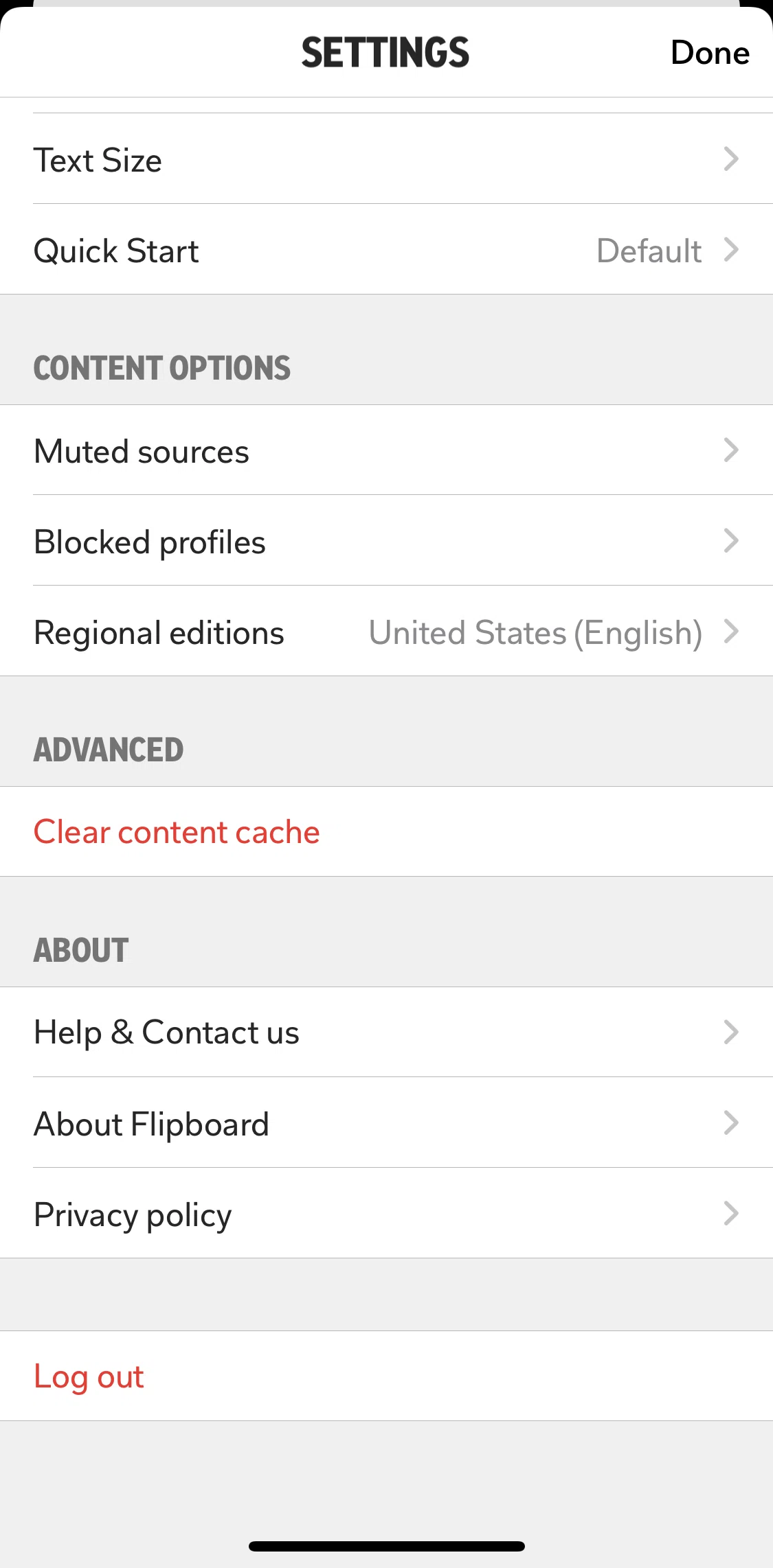 Flipboard Screen screen in the Logging out flow