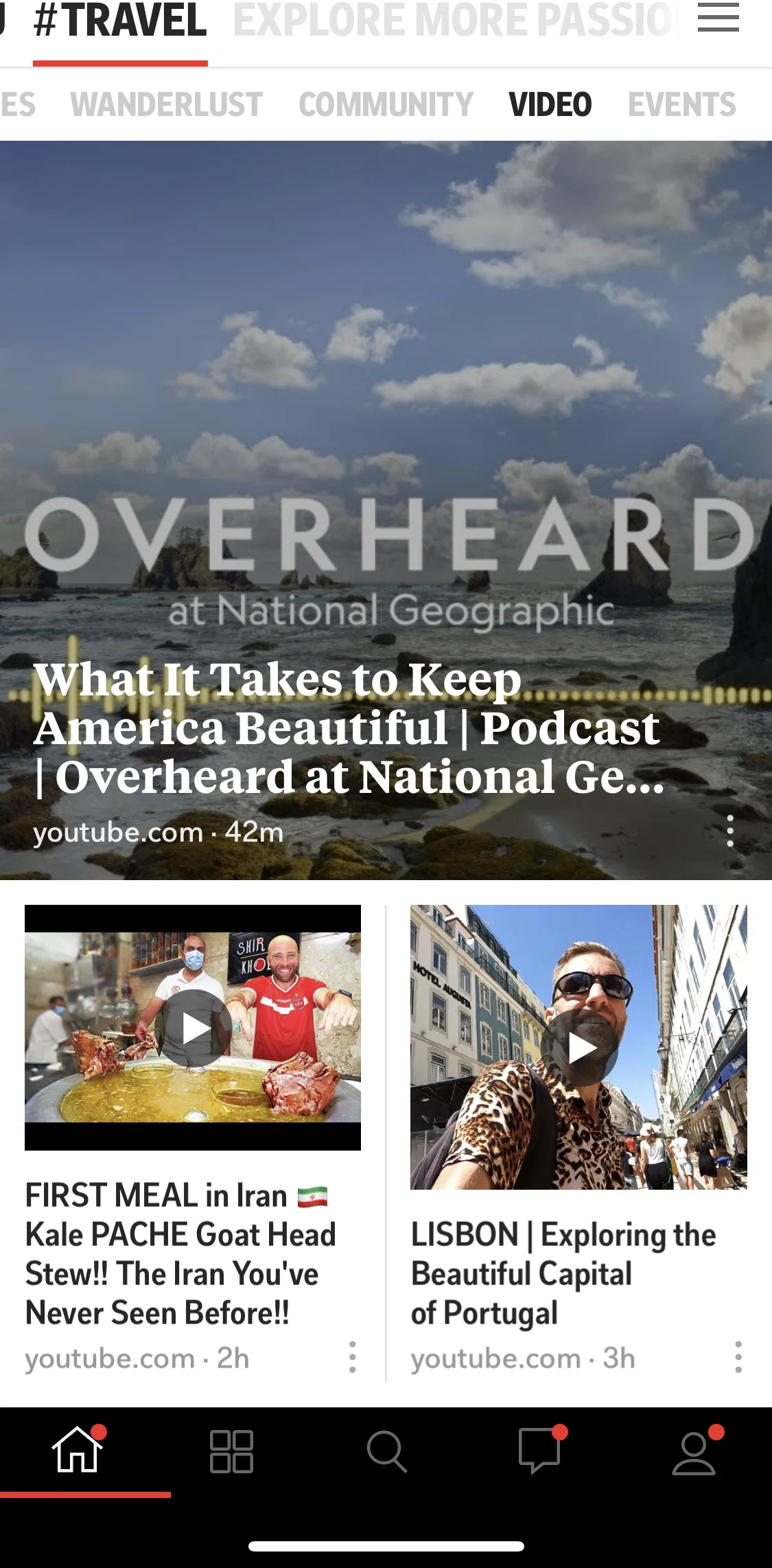 Flipboard Screen screen in the Playing a video flow