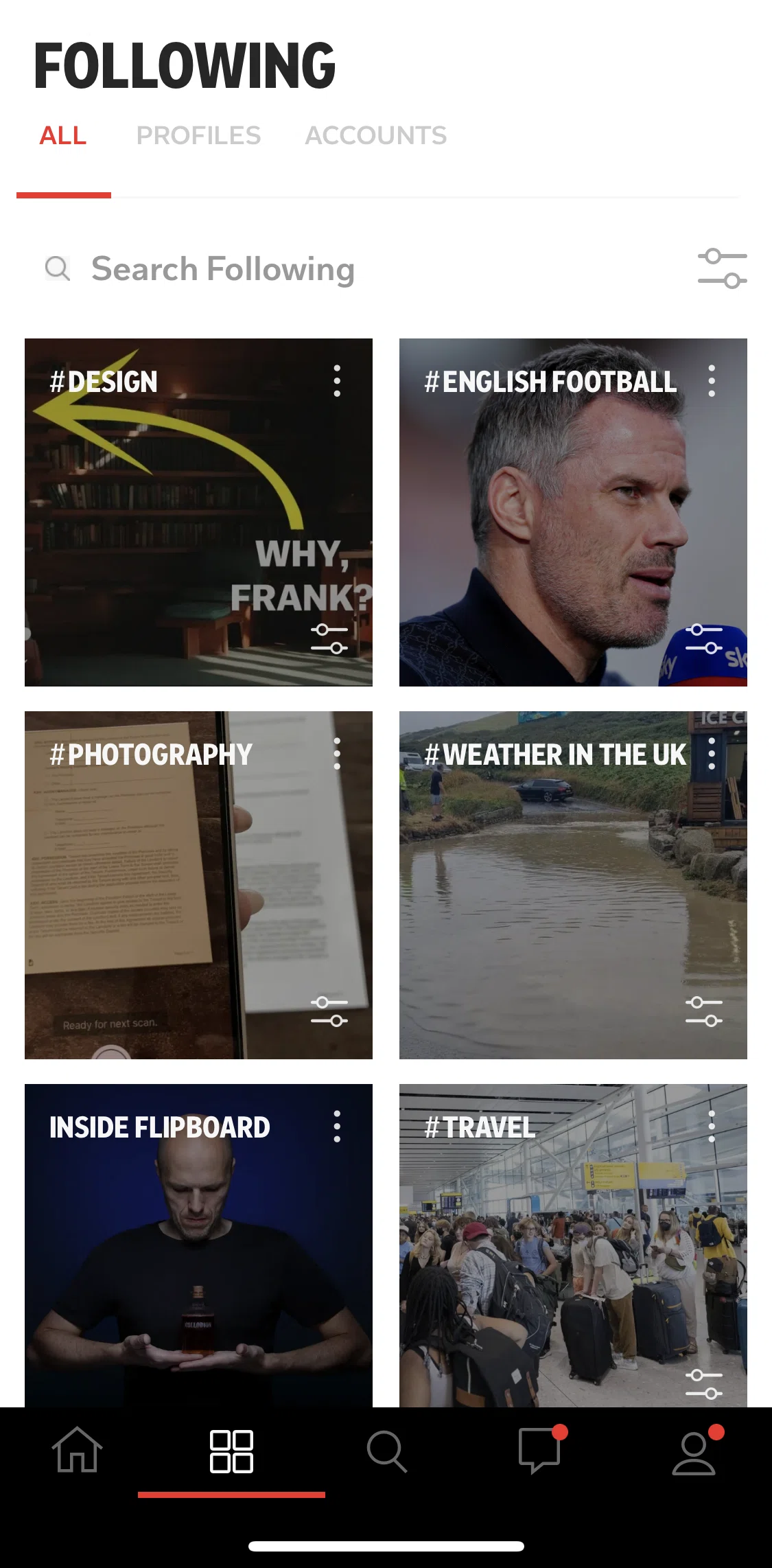 Flipboard Screen screen in the Searching Following flow