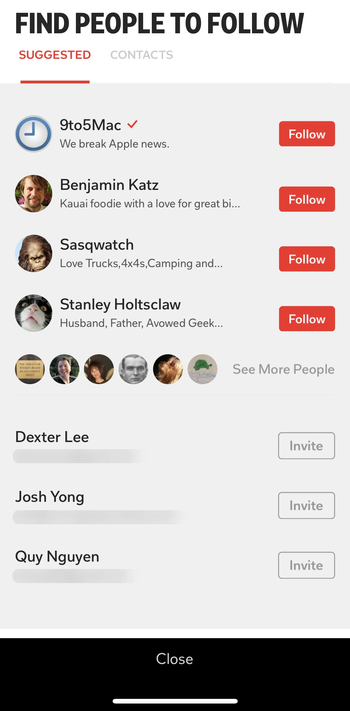 Flipboard Screen screen in the See more people flow