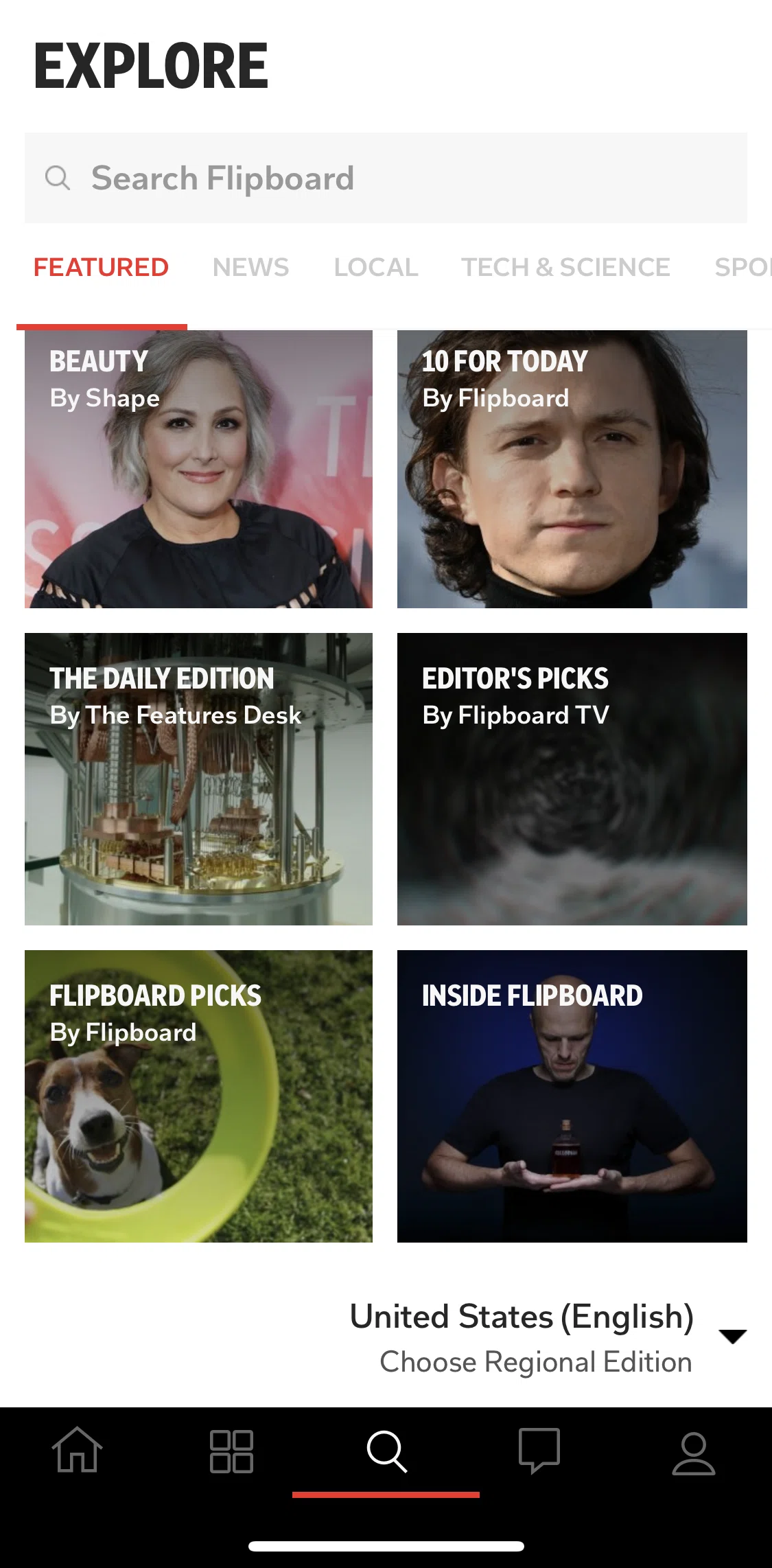 Flipboard Screen screen in the Switching Flipboard edition flow