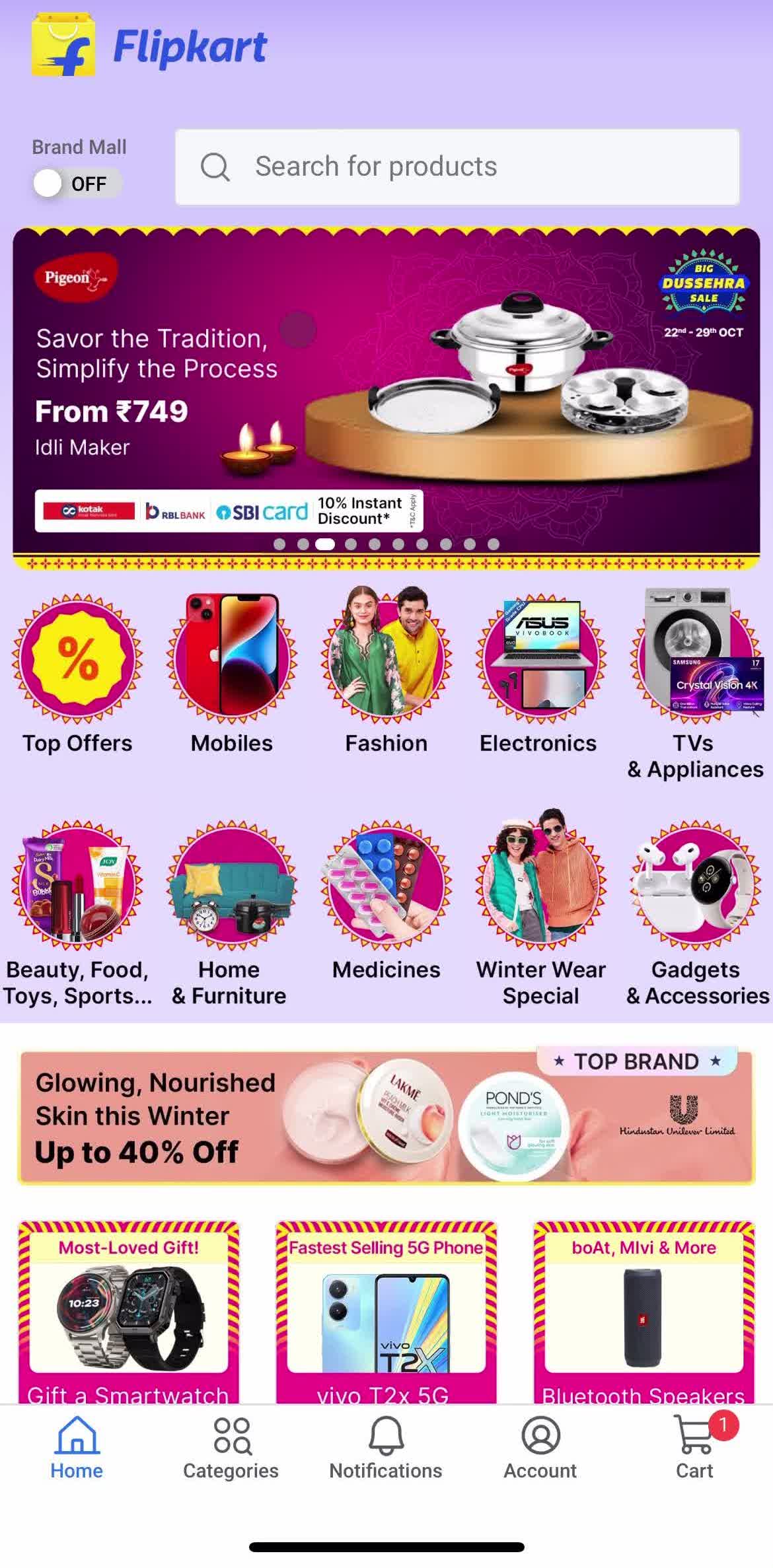 Flipkart Home screen in the Buying Something flow