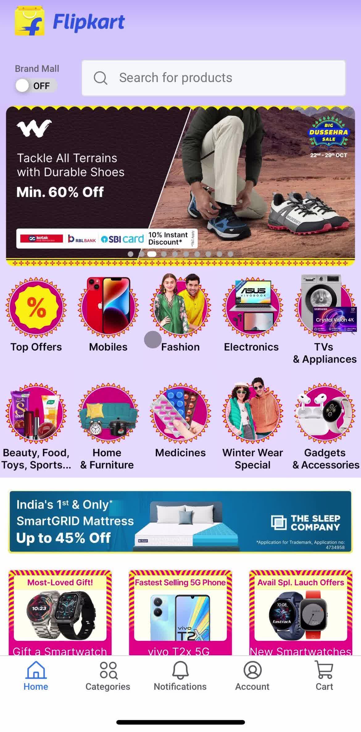 Flipkart Home screen in the Saving flow