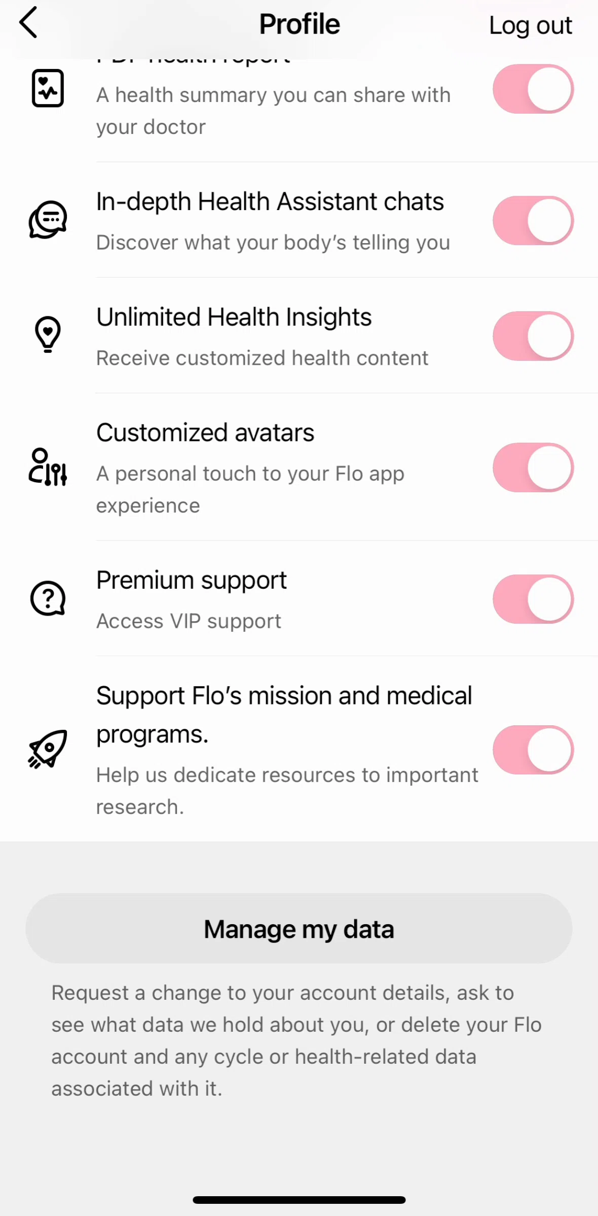 Flo Screen screen in the Deleting my account flow