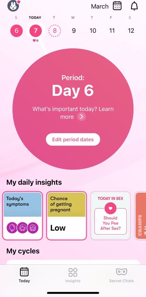 Flo Home screen in the Discovering Content flow