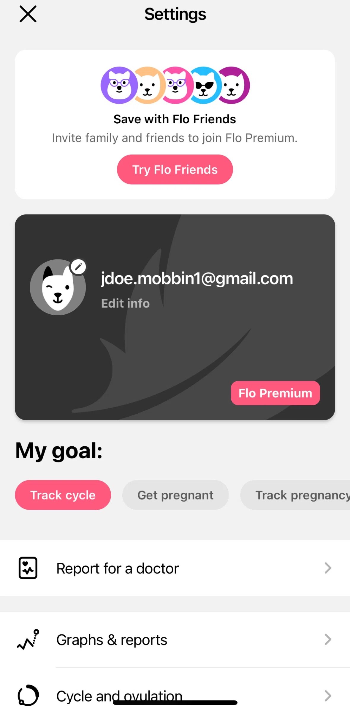 Flo Screen screen in the Editing my profile flow