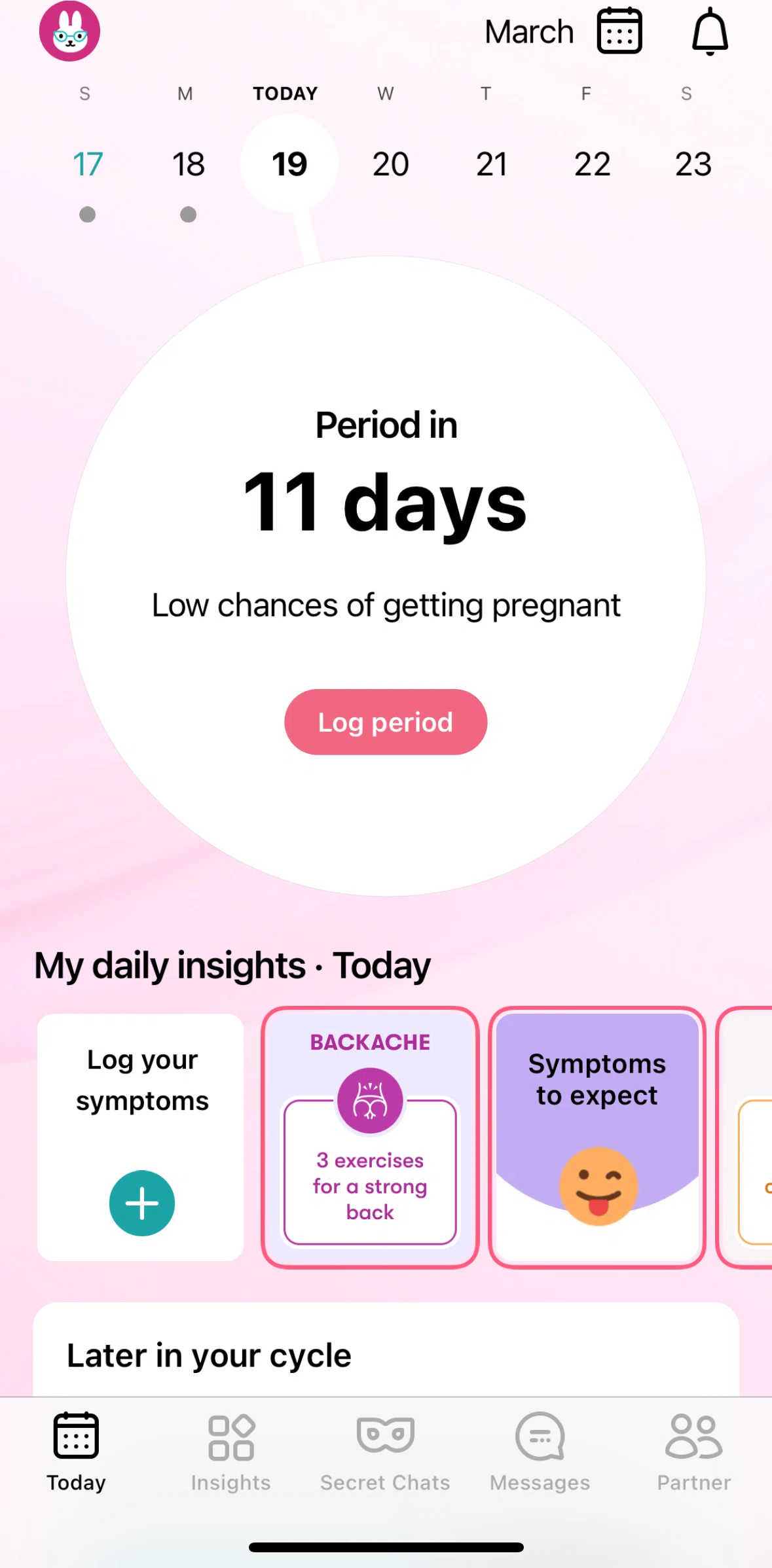 Flo Screen screen in the Logging my period flow