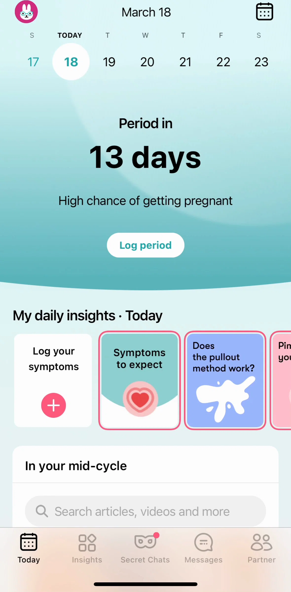 Flo Screen screen in the Logging my symptoms flow