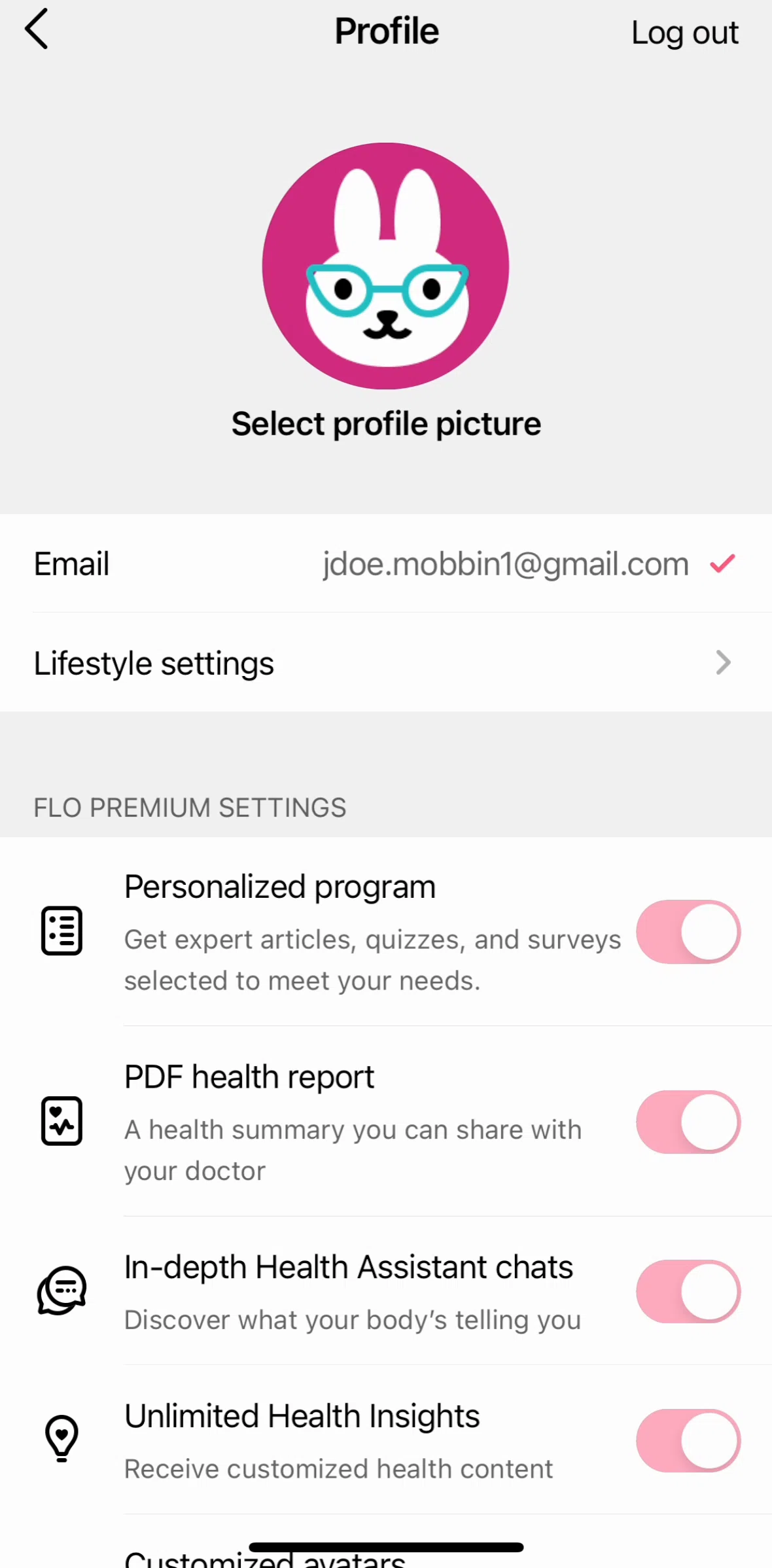 Flo Screen screen in the Logging out flow