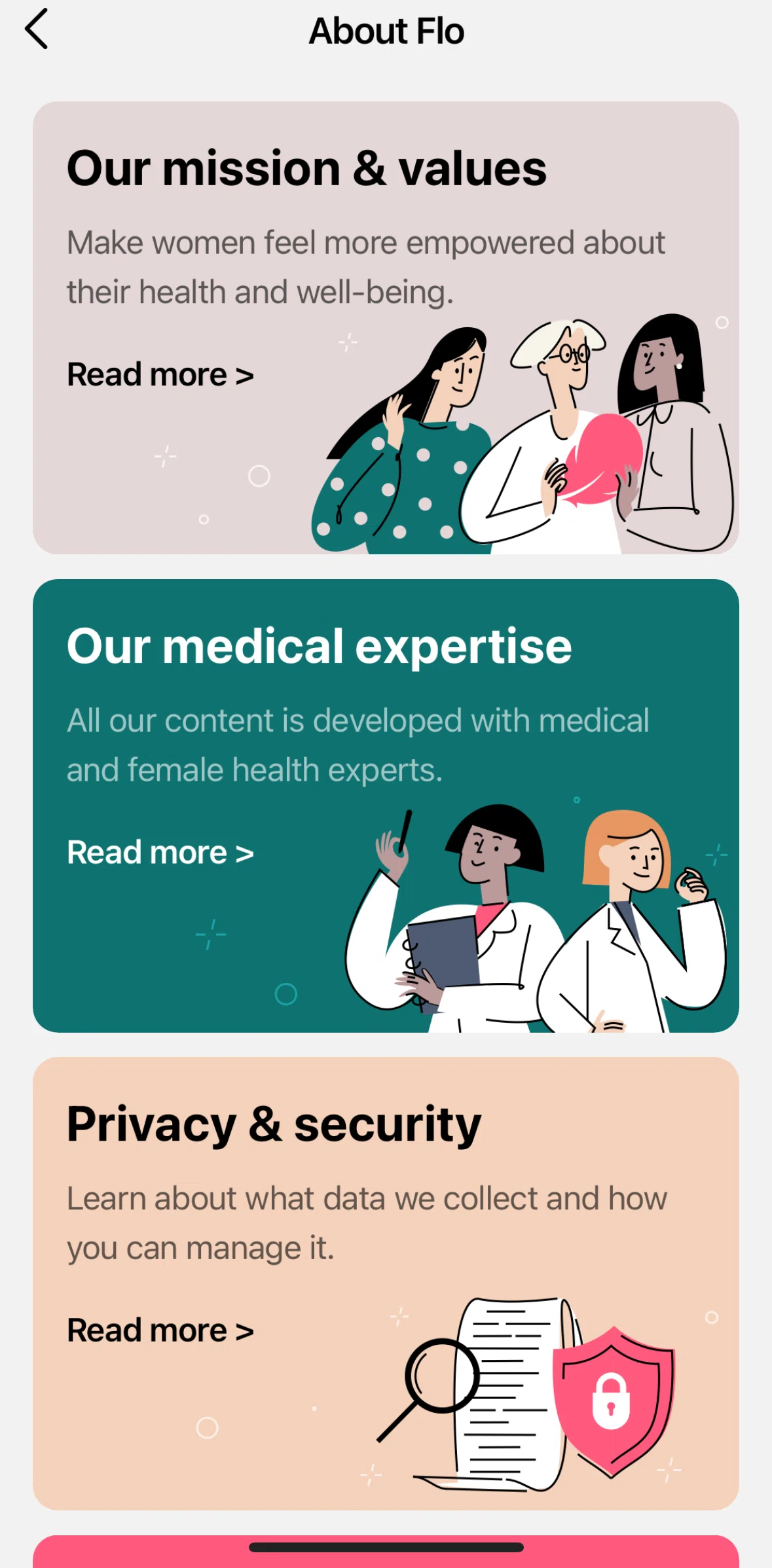 Flo Screen screen in the Privacy & security flow