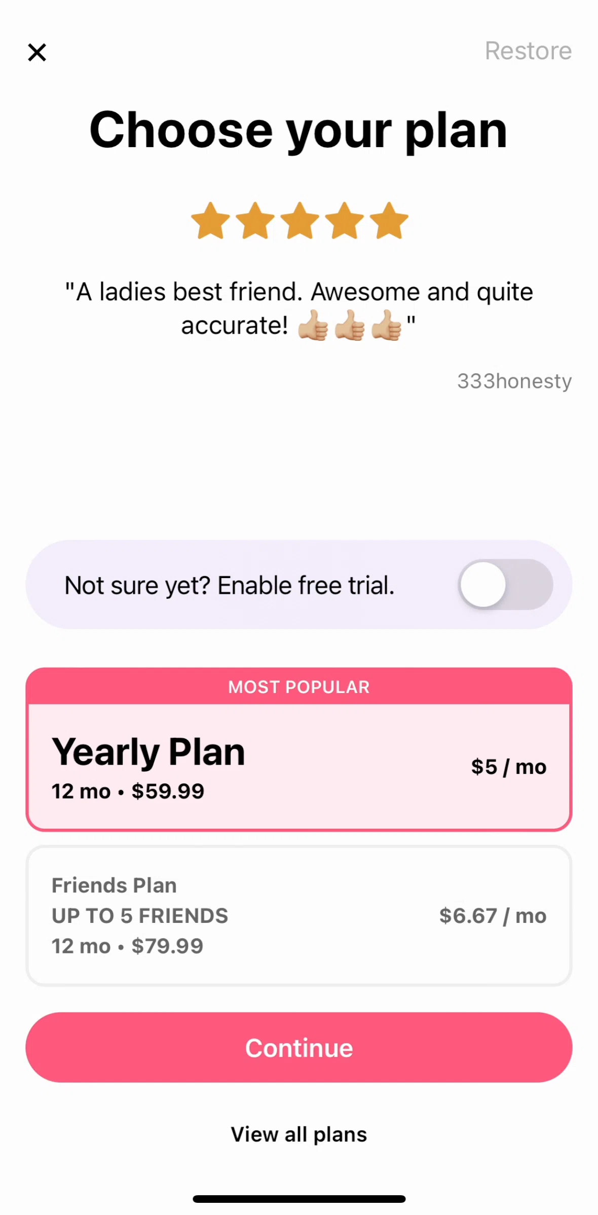 Flo Screen screen in the Subscribing to Flo premium flow