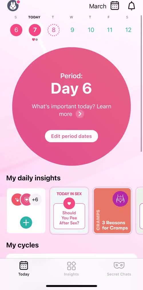 Flo Home screen in the Tracking Activity flow