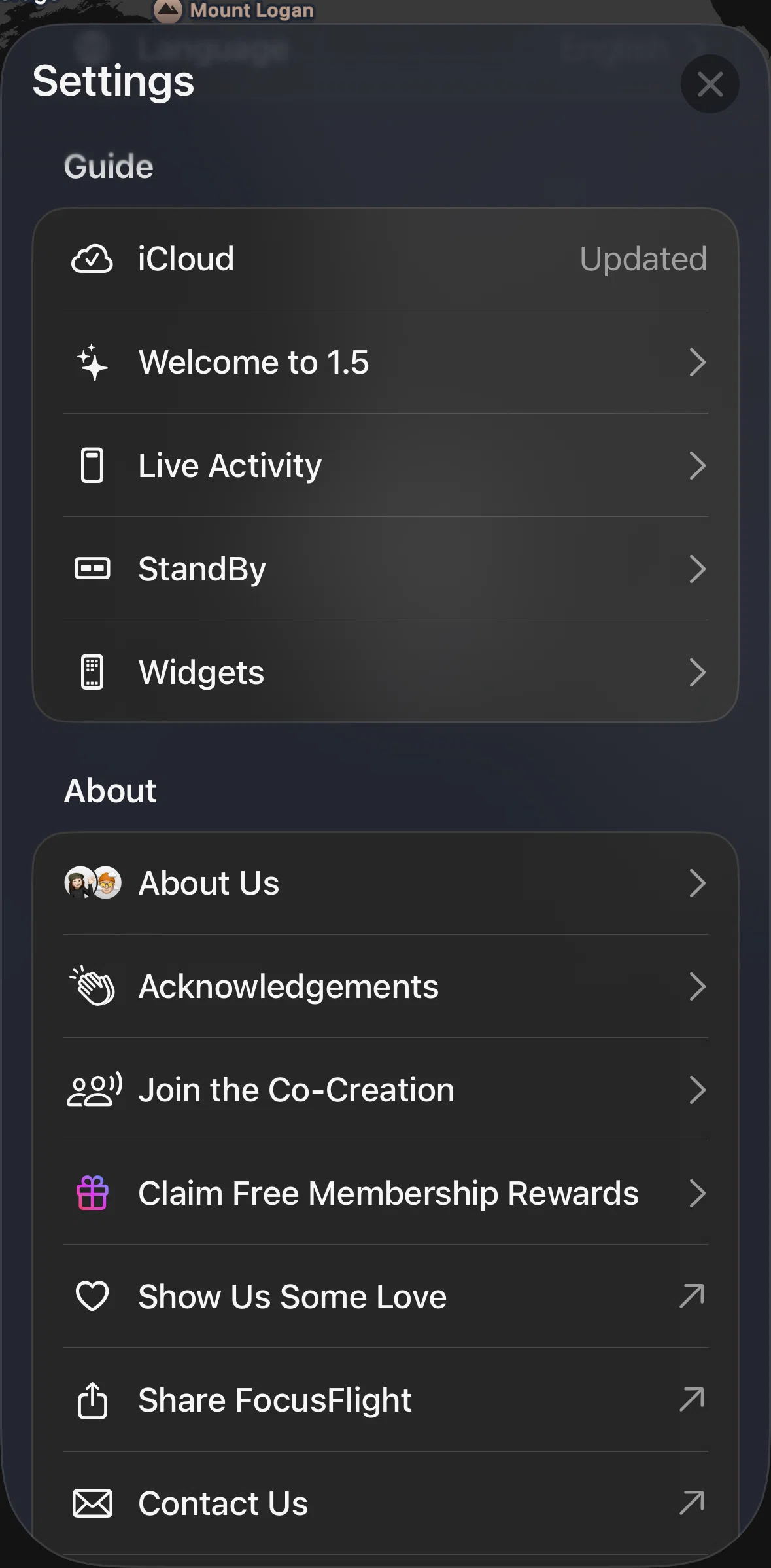 FocusFlight Screen screen in the App version updates flow