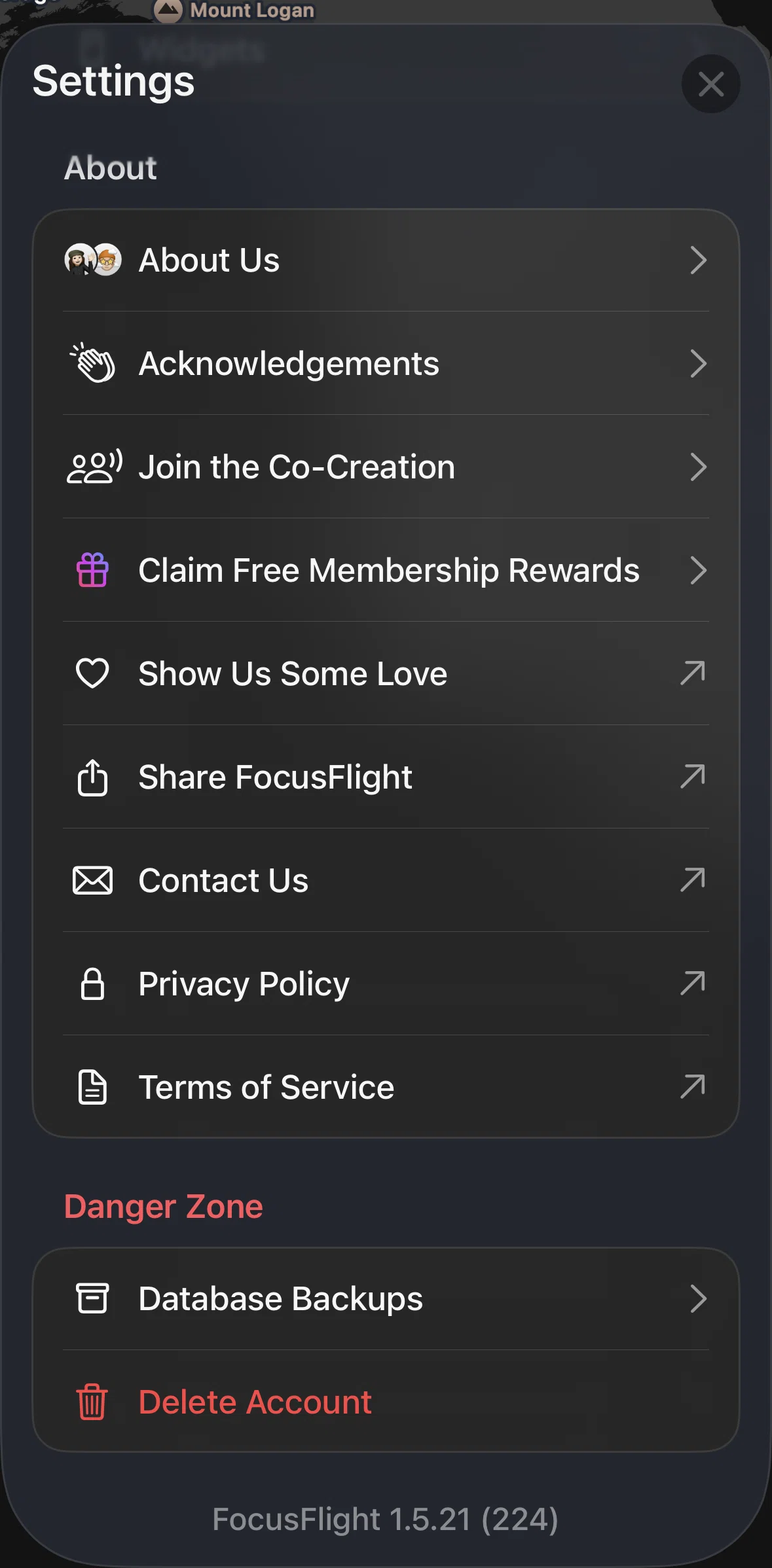 FocusFlight Screen screen in the Deleting account flow