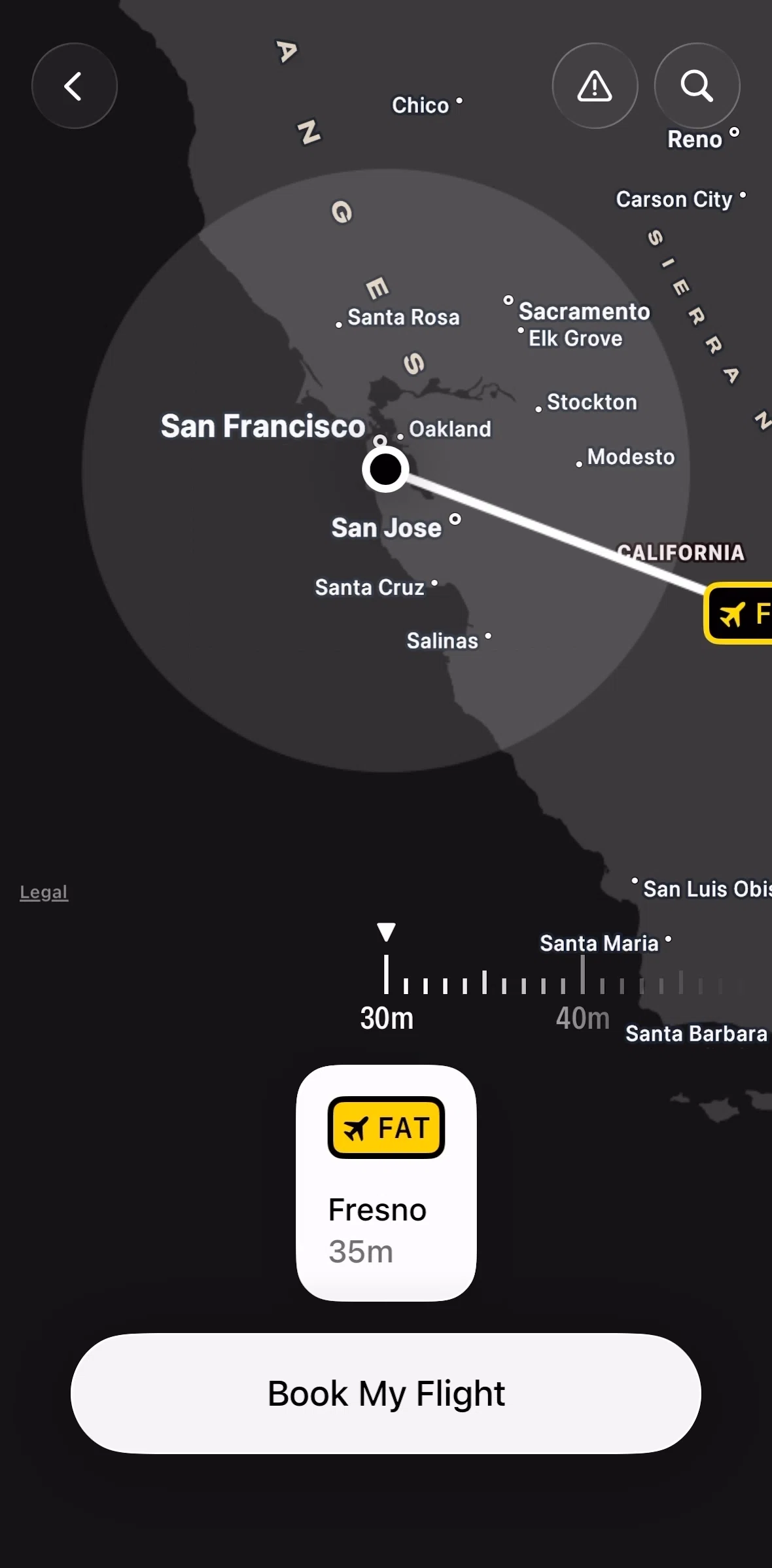 FocusFlight Screen screen in the Searching airports flow