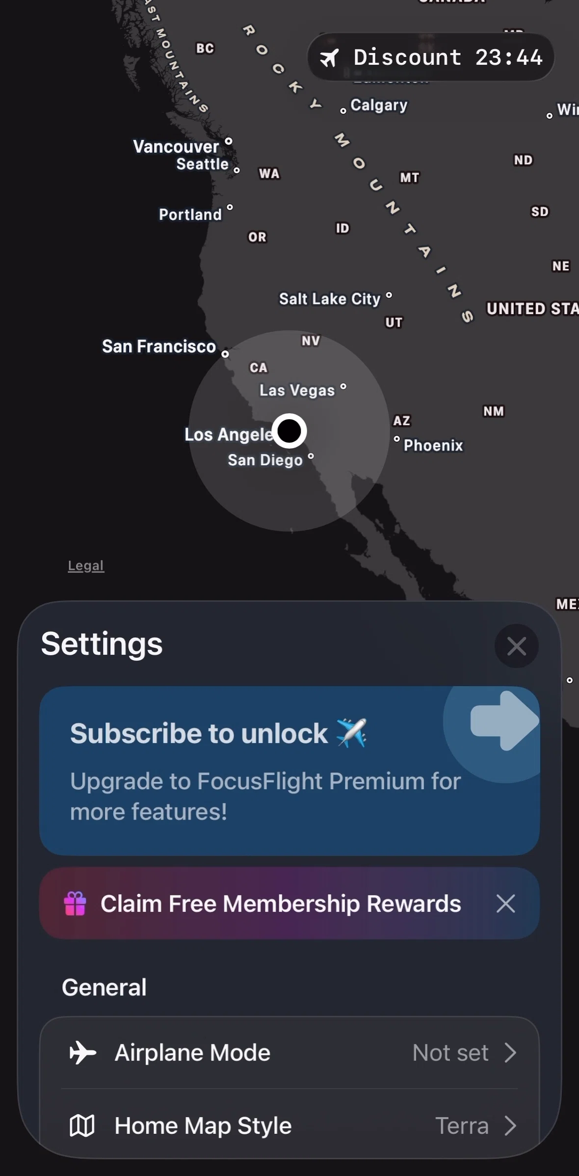 FocusFlight Screen screen in the Subscribing to FocusFlight Premium flow