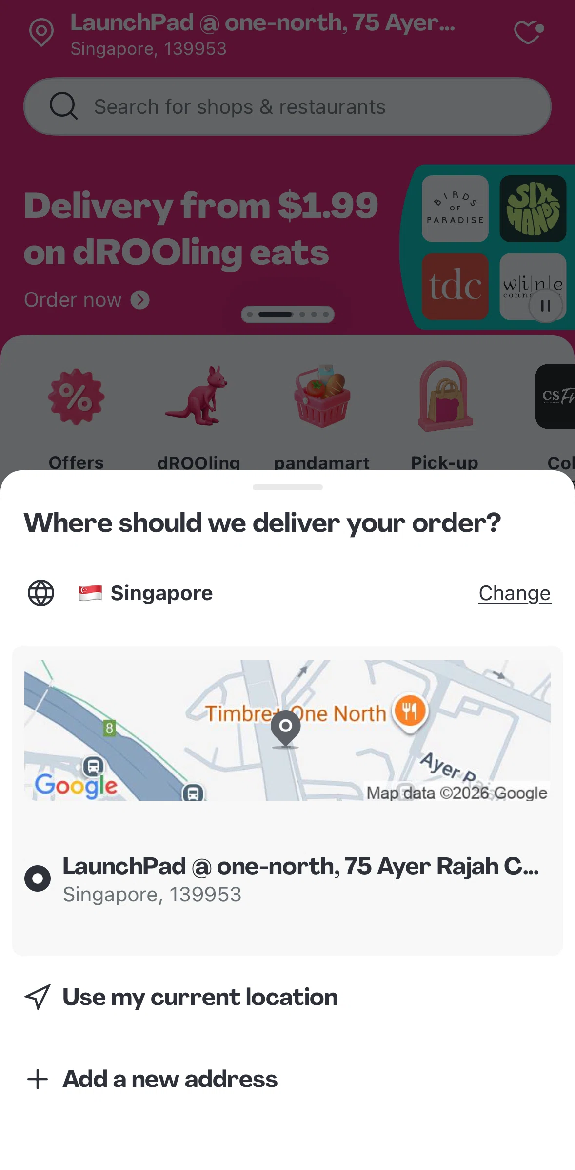 Foodpanda Screen screen in the Adding a delivery address flow