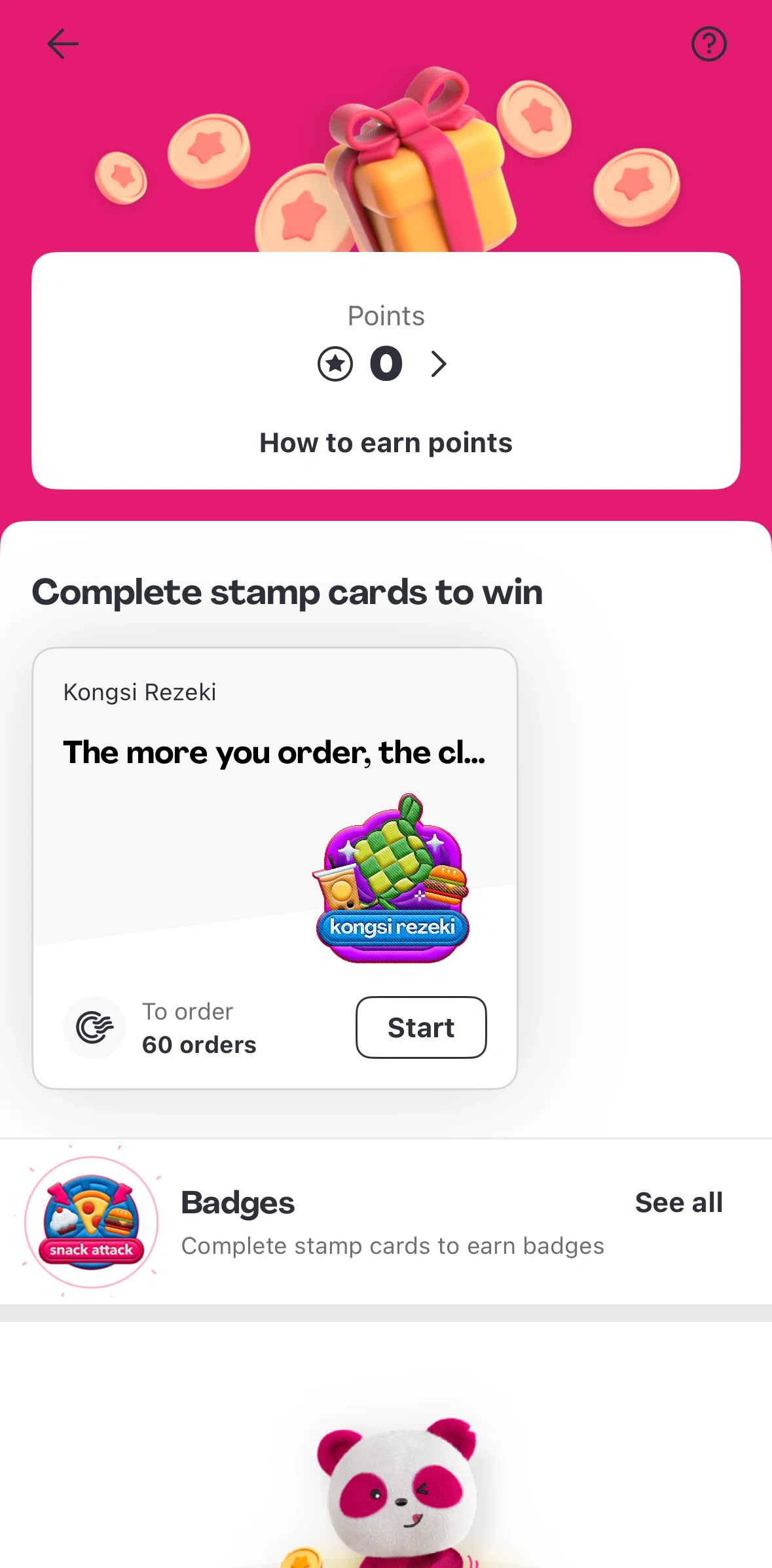 Foodpanda Screen screen in the Badges flow