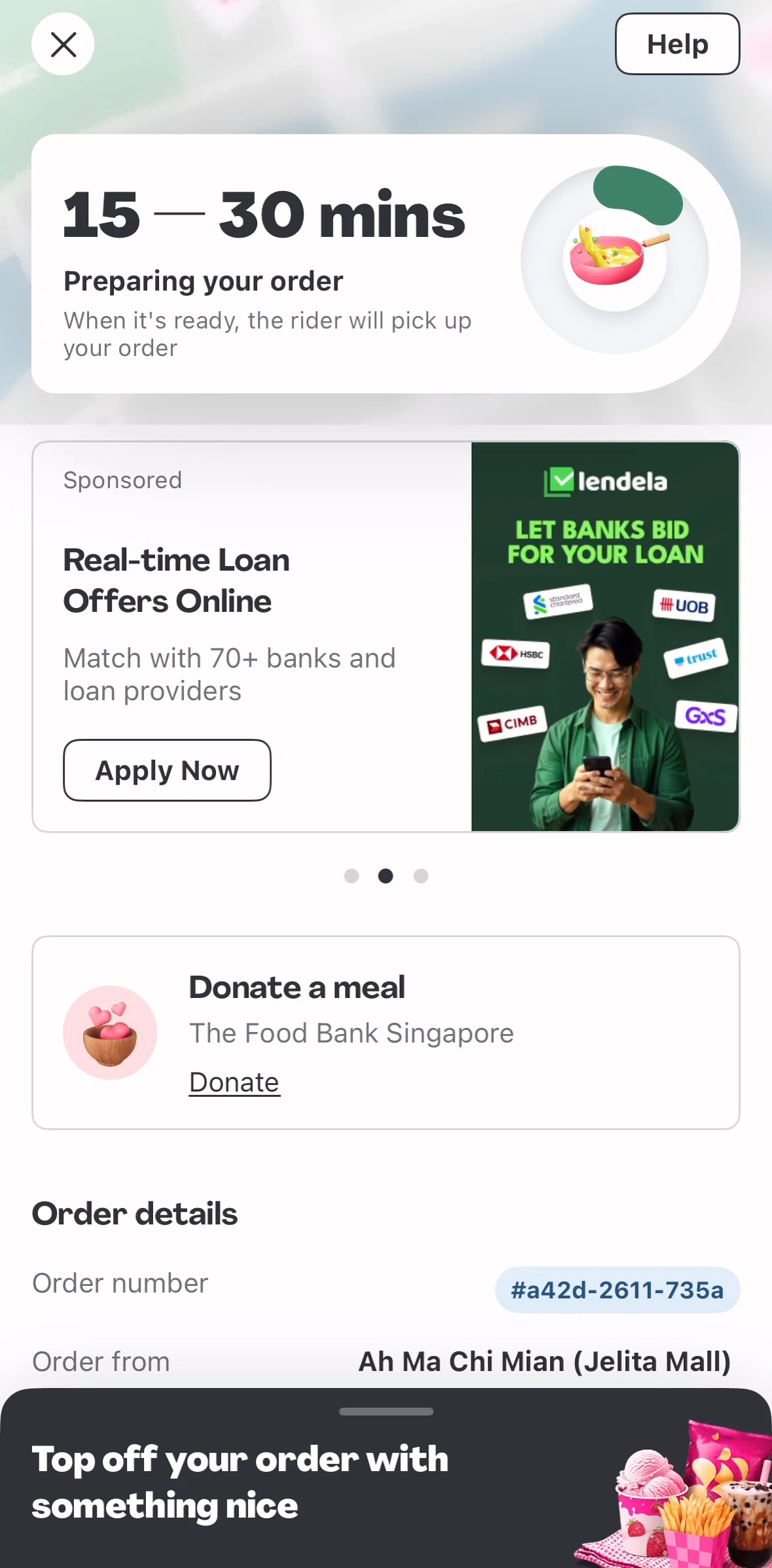Foodpanda Screen screen in the Cancel an order flow