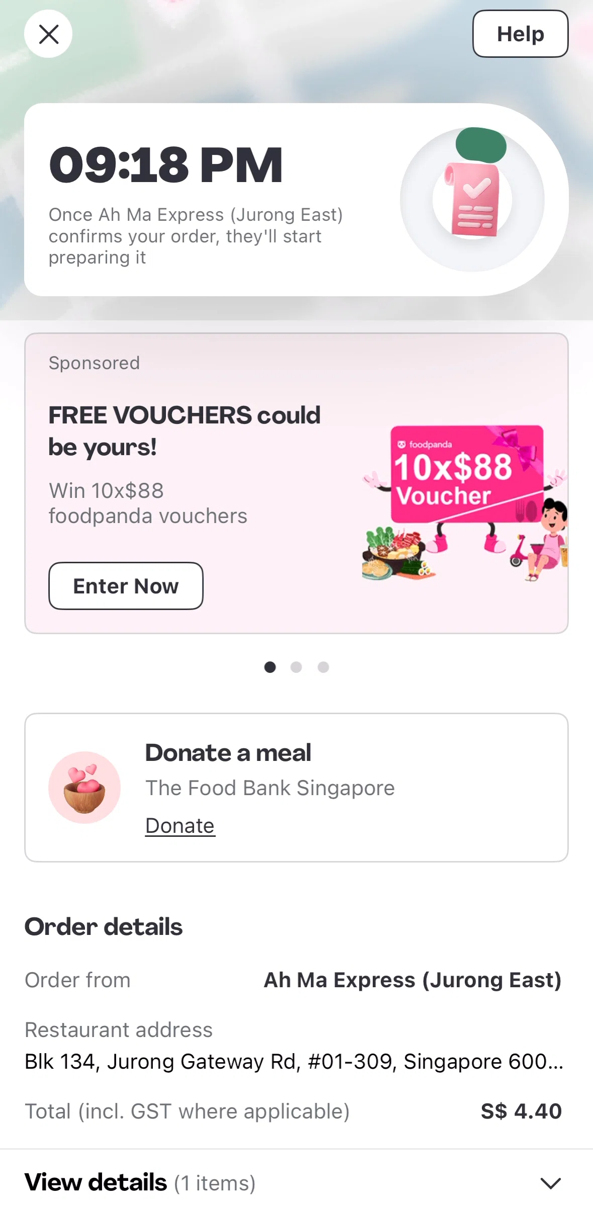 Foodpanda Screen screen in the Canceling an order flow