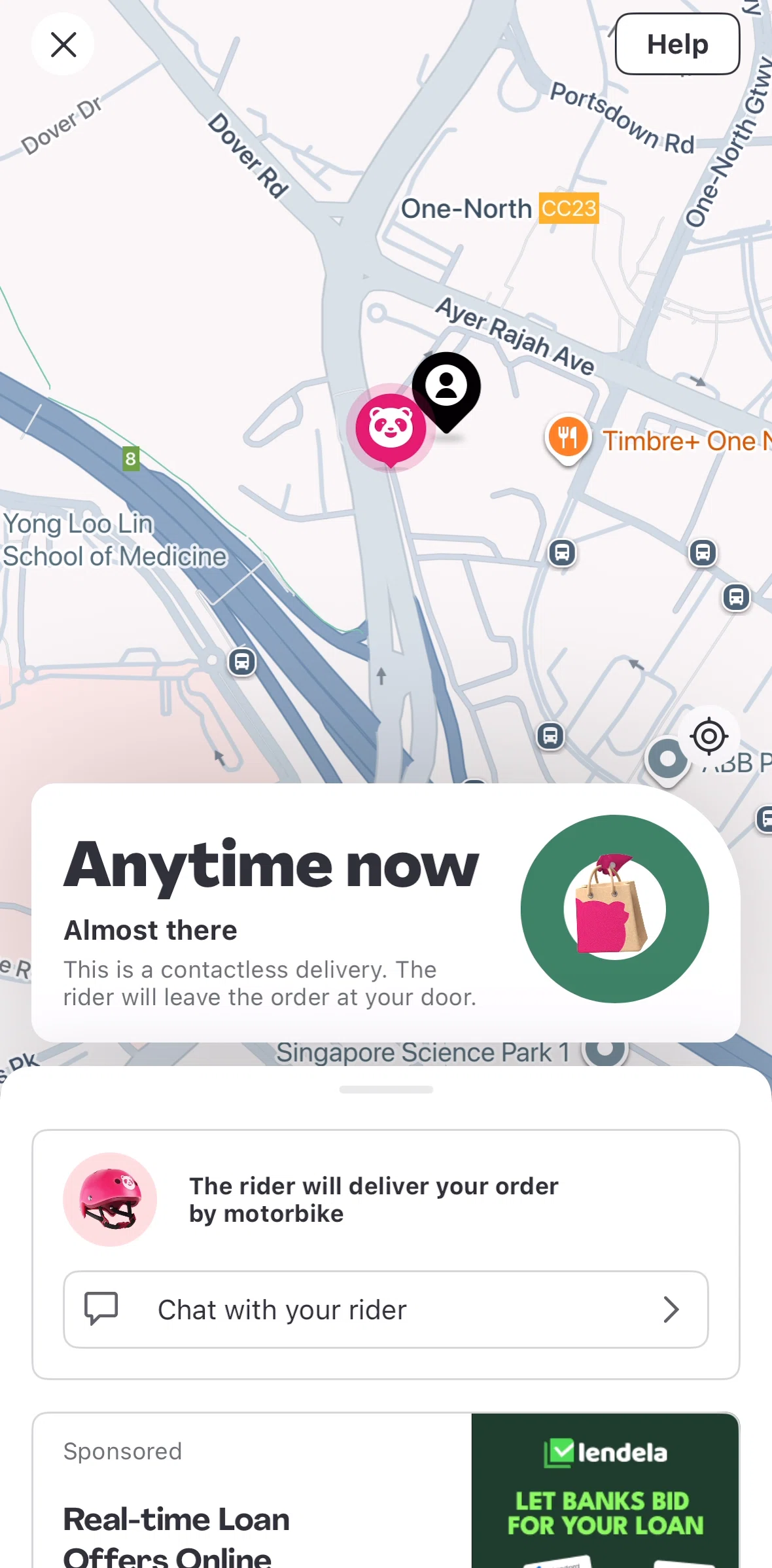 Foodpanda Screen screen in the Chatting with a courier flow