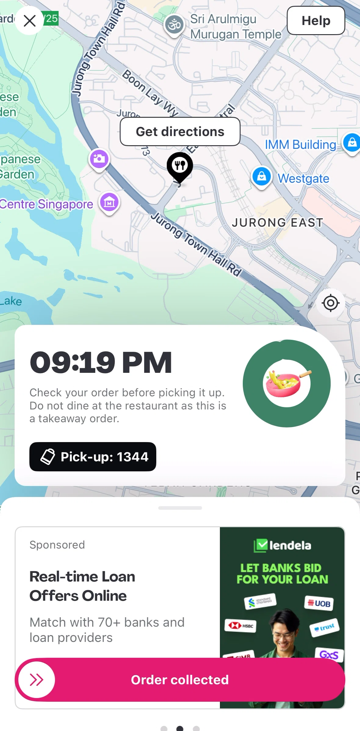 Foodpanda Screen screen in the Completing a pickup order flow