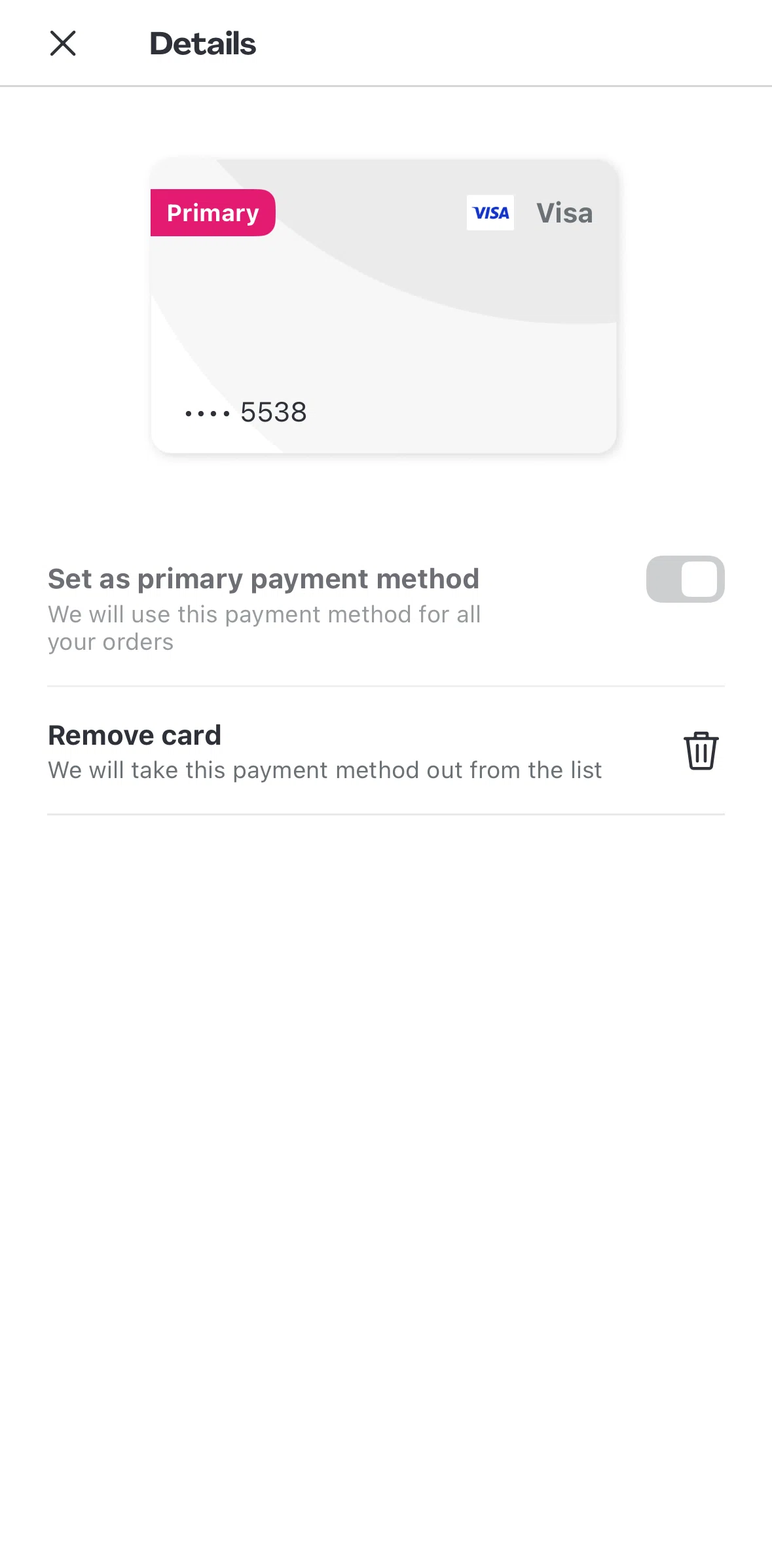 Foodpanda Screen screen in the Delete a payment method flow