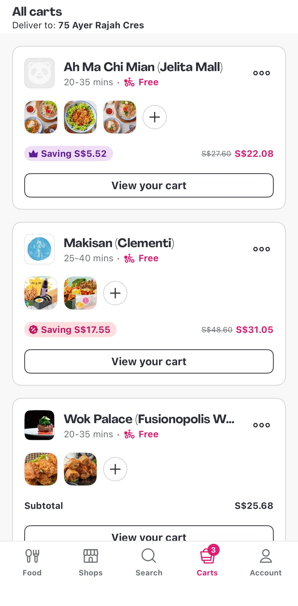 Foodpanda Screen screen in the Deleting a cart flow