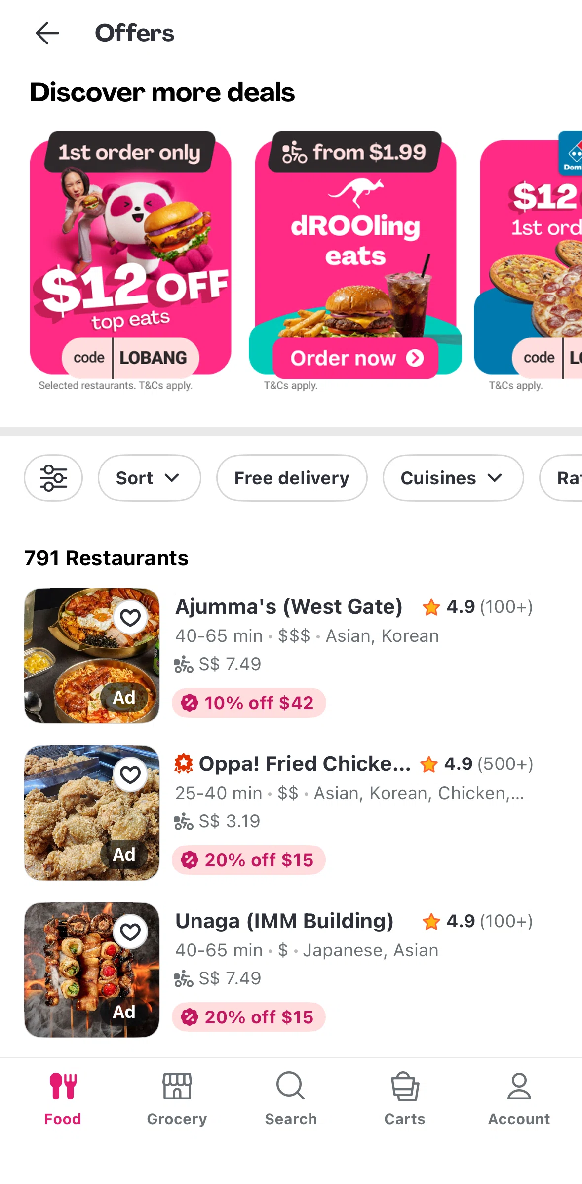 Foodpanda Screen screen in the Filtering restaurants (offers) flow