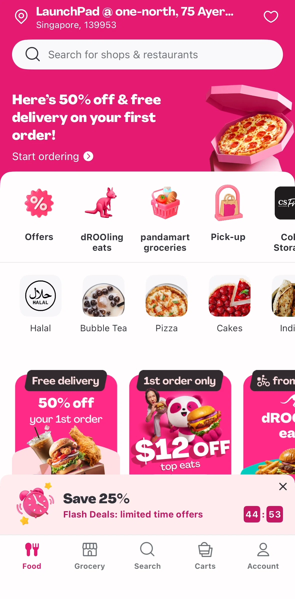 Foodpanda Screen screen in the Food flow