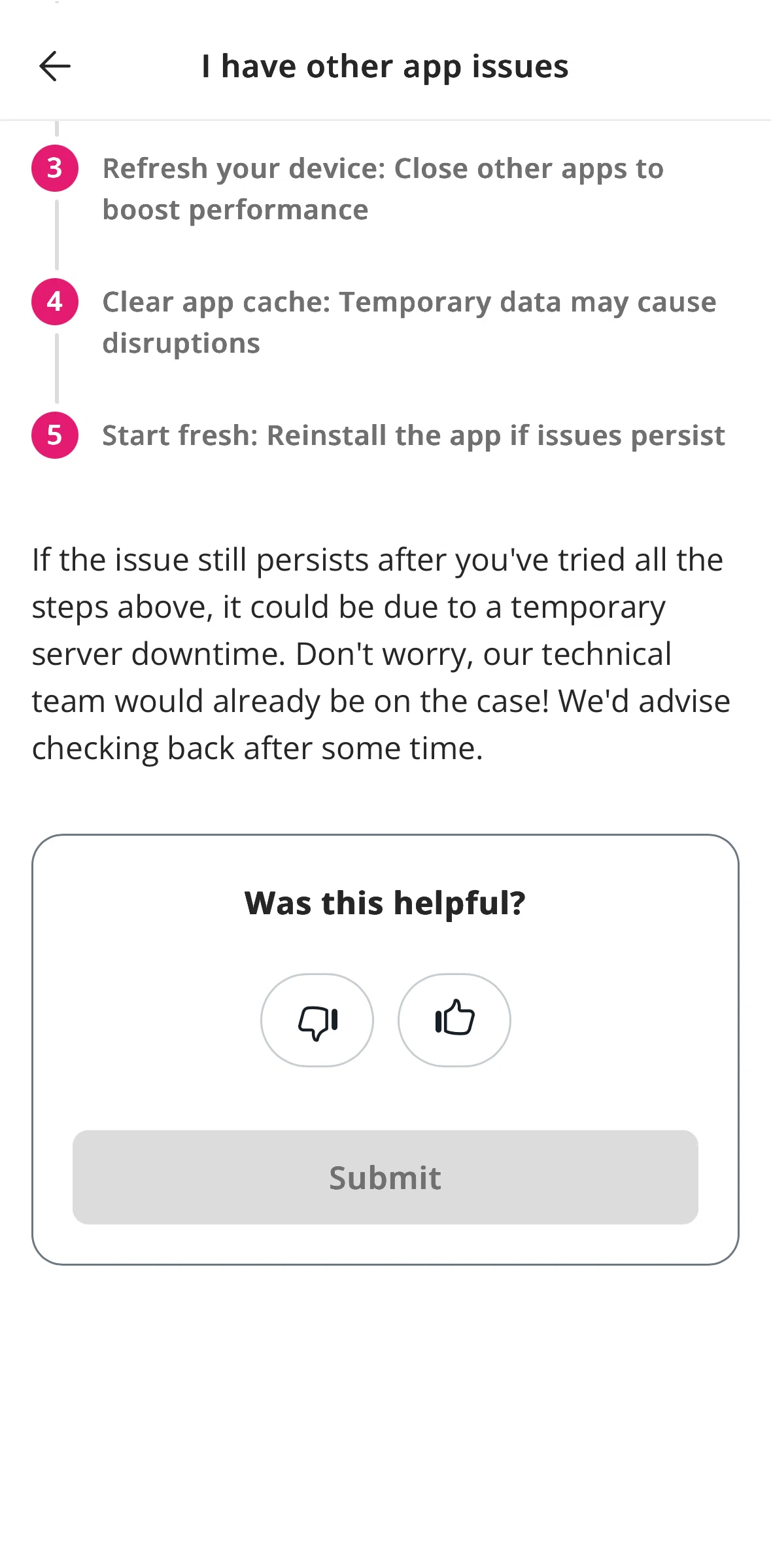 Foodpanda Screen screen in the Giving feedback (help article) flow