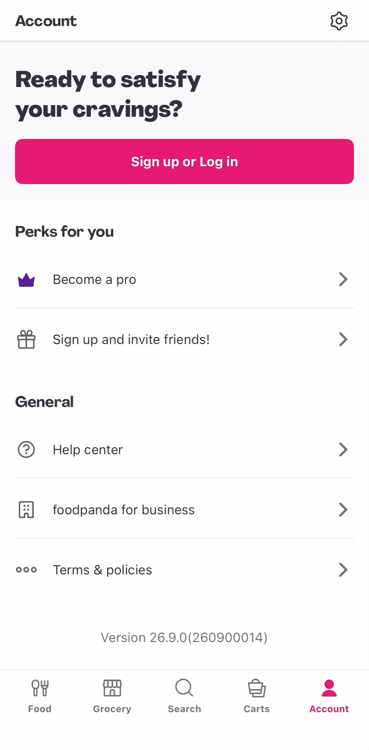 Foodpanda Screen screen in the Logging in flow