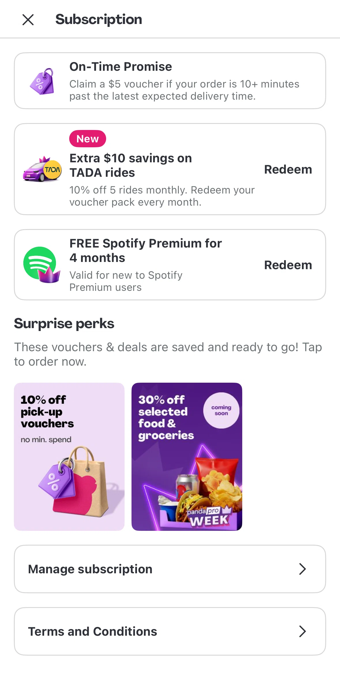Foodpanda Screen screen in the Manage subscription plan & payment flow