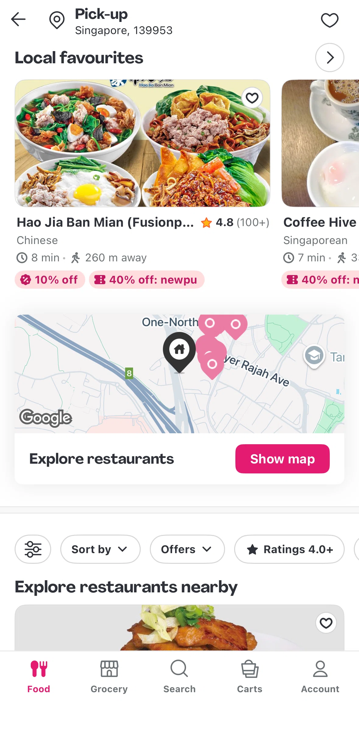 Foodpanda Screen screen in the Nearby restaurants flow