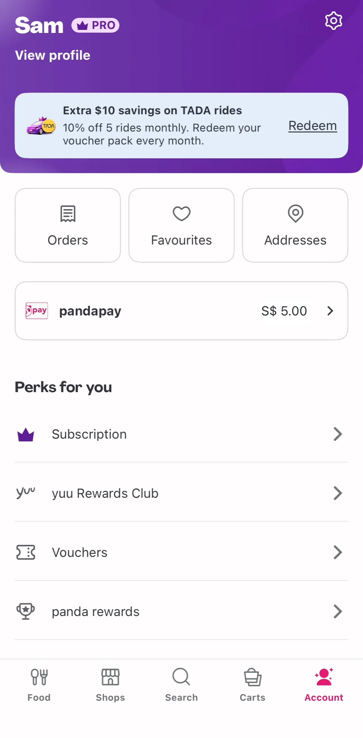 Foodpanda Screen screen in the panda rewards flow