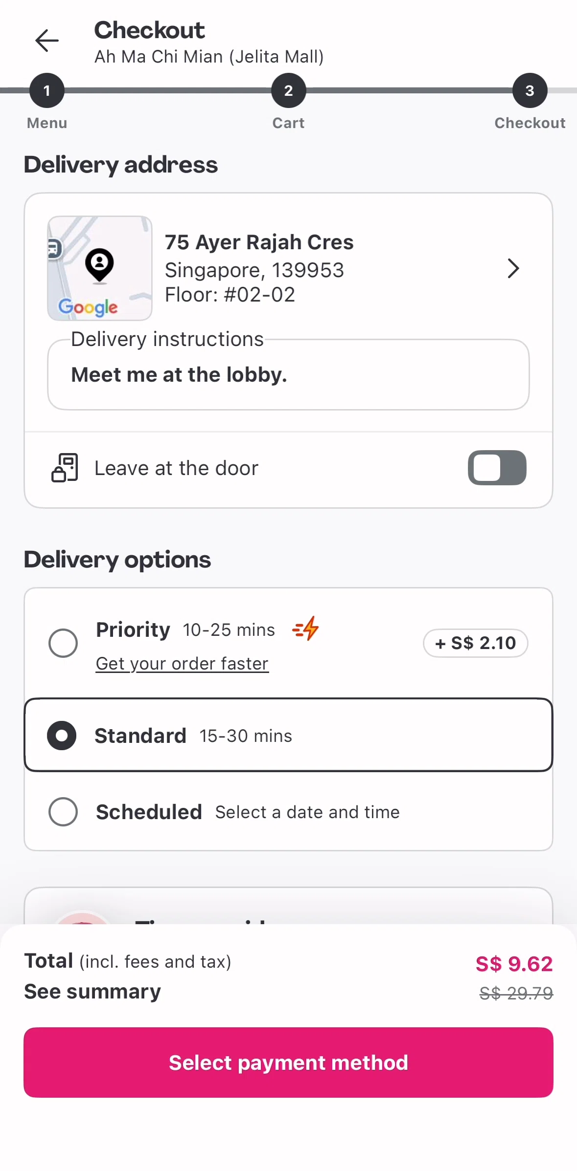 Foodpanda Screen screen in the Priority delivery information flow
