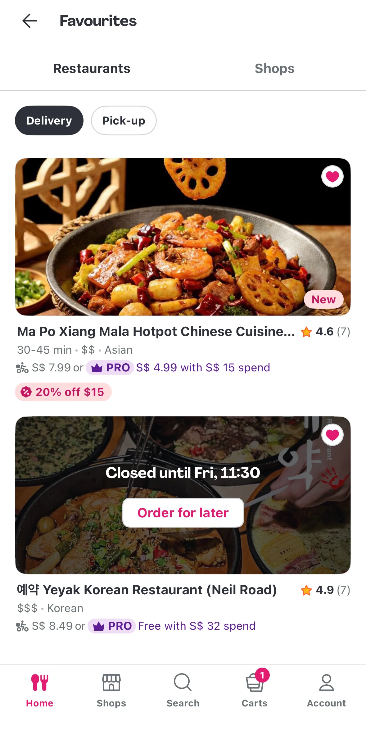 Foodpanda Screen screen in the Restaurants (favorites) flow