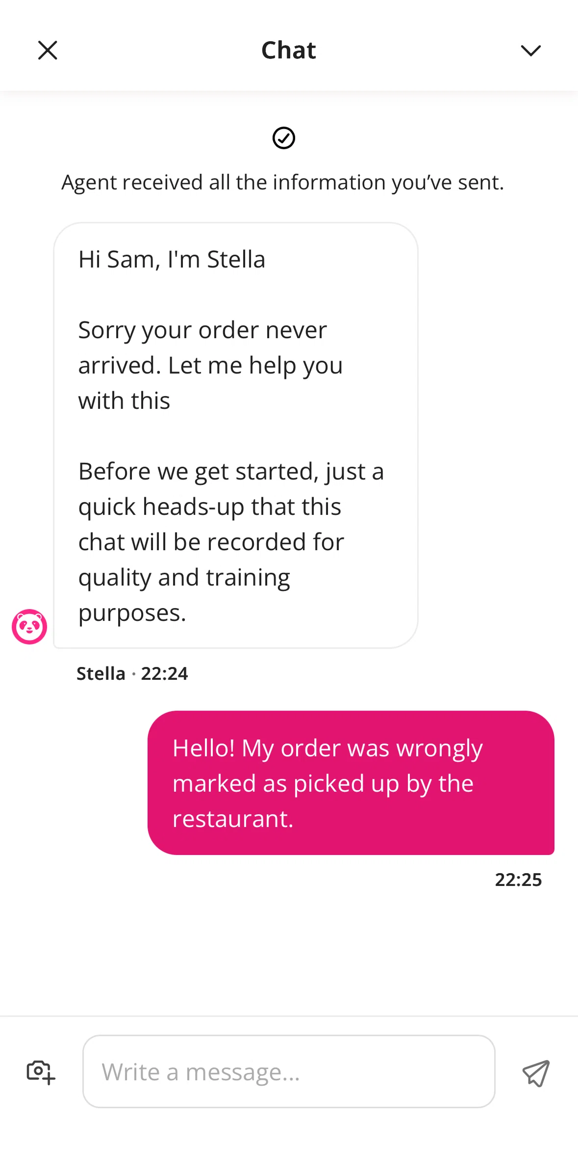 Foodpanda Screen screen in the Sending a photo flow