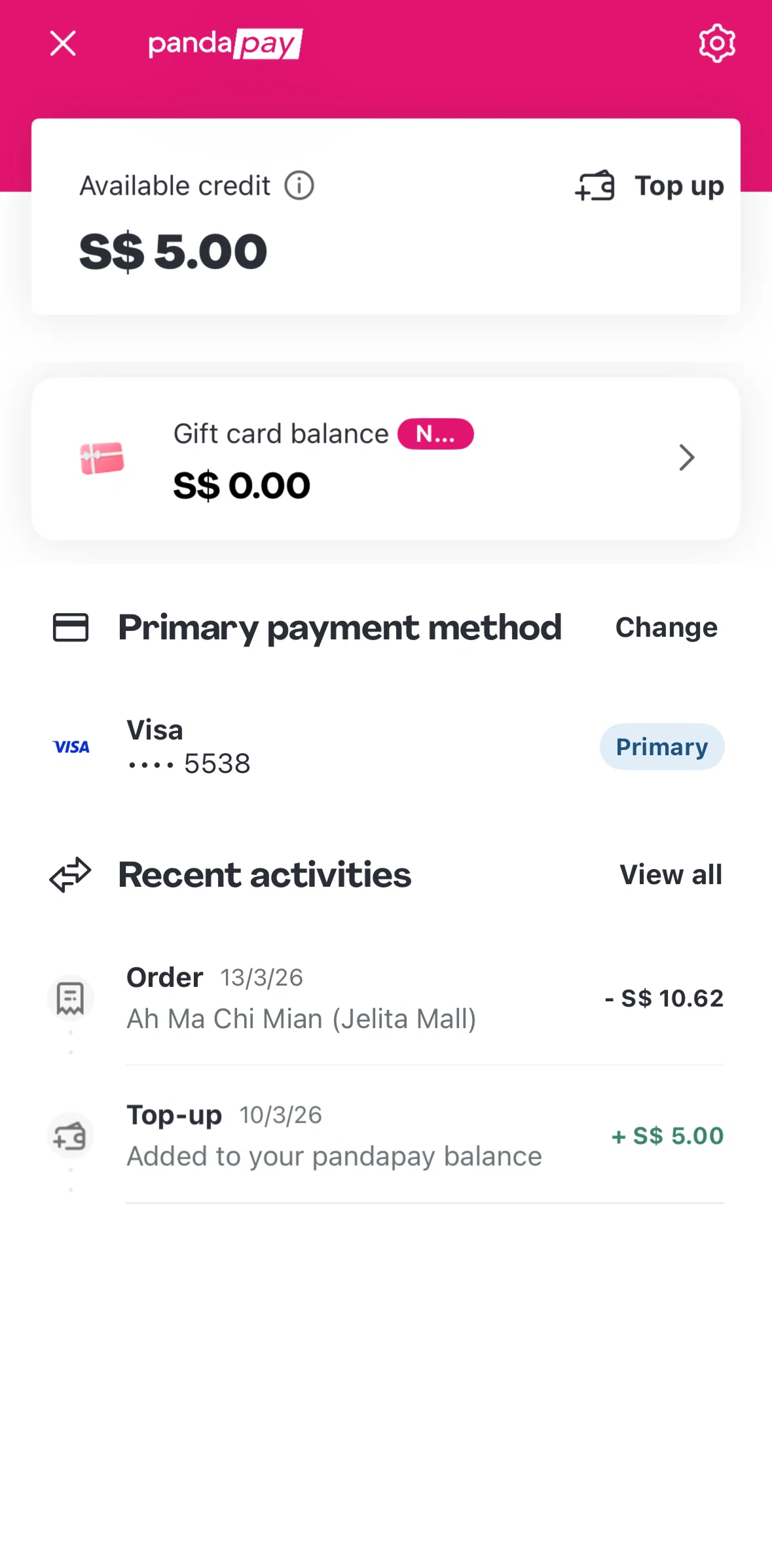 Foodpanda Screen screen in the Settings (pandapay) flow