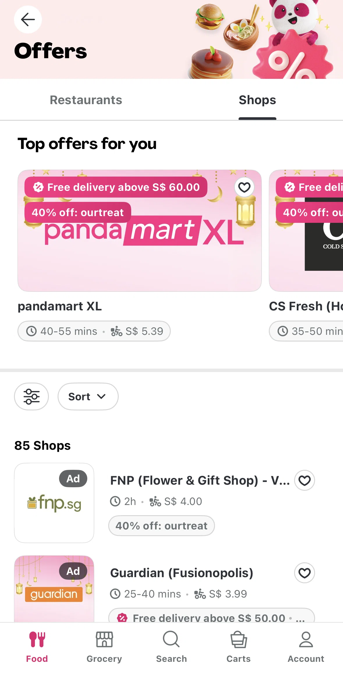 Foodpanda Screen screen in the Shops (offers) flow